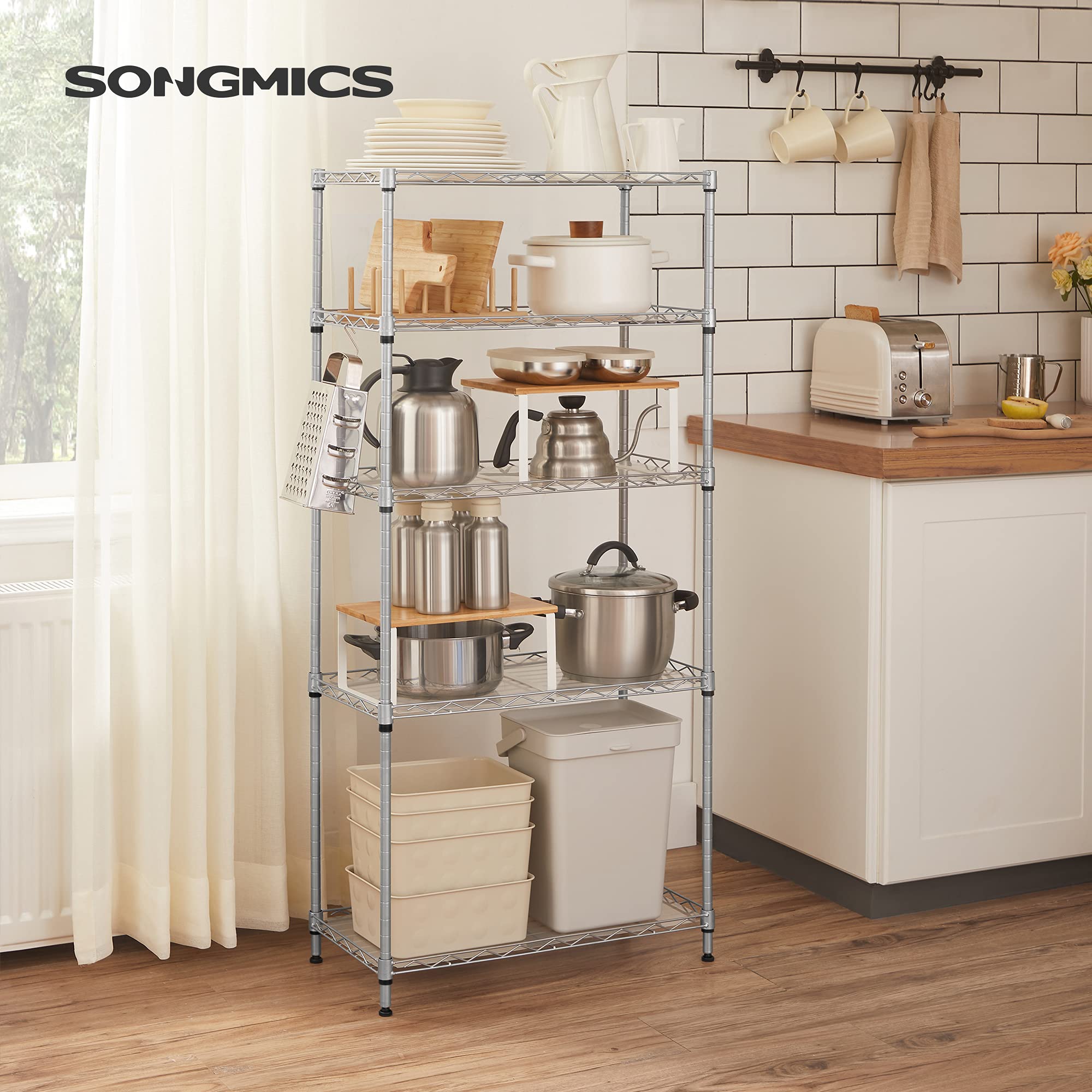 Songmics LGR065E01 scaffale cucina 5 ripiani argento stretto