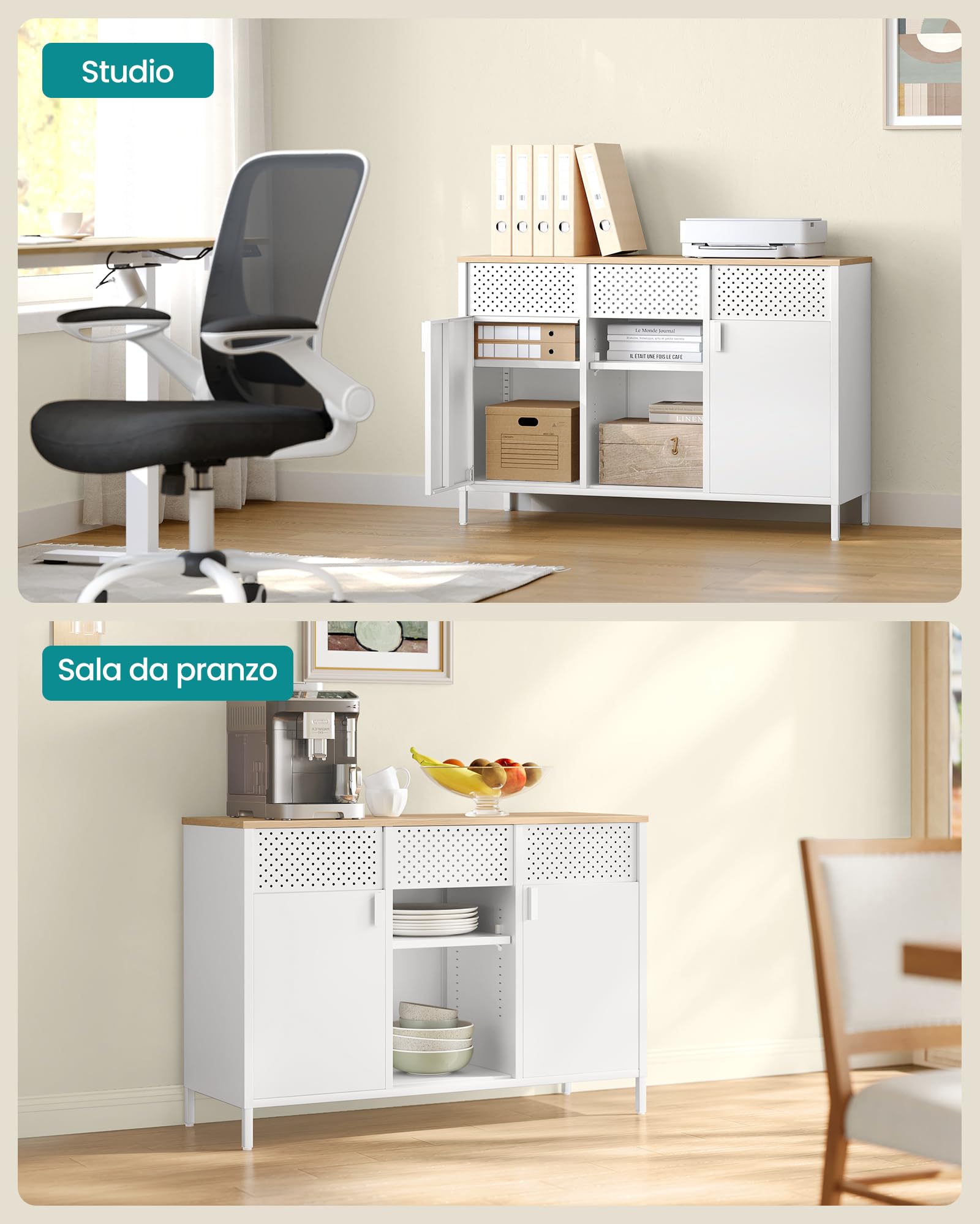 Songmics LSC204WC01 armadietto metallo bianco beige 110x40x76 cm