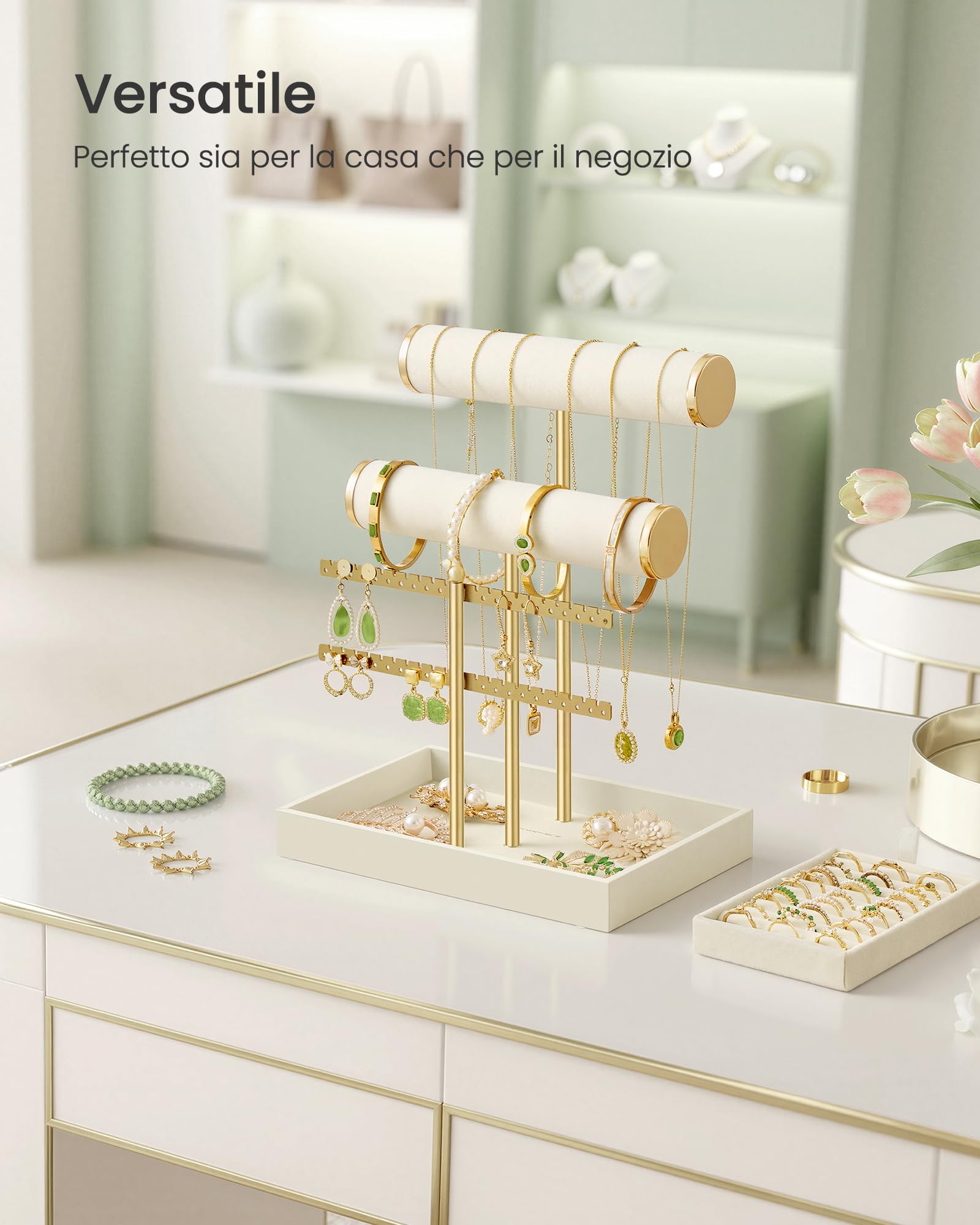 Songmics JJS046W101 Porta Bracciali Vassoio Bianco Oro