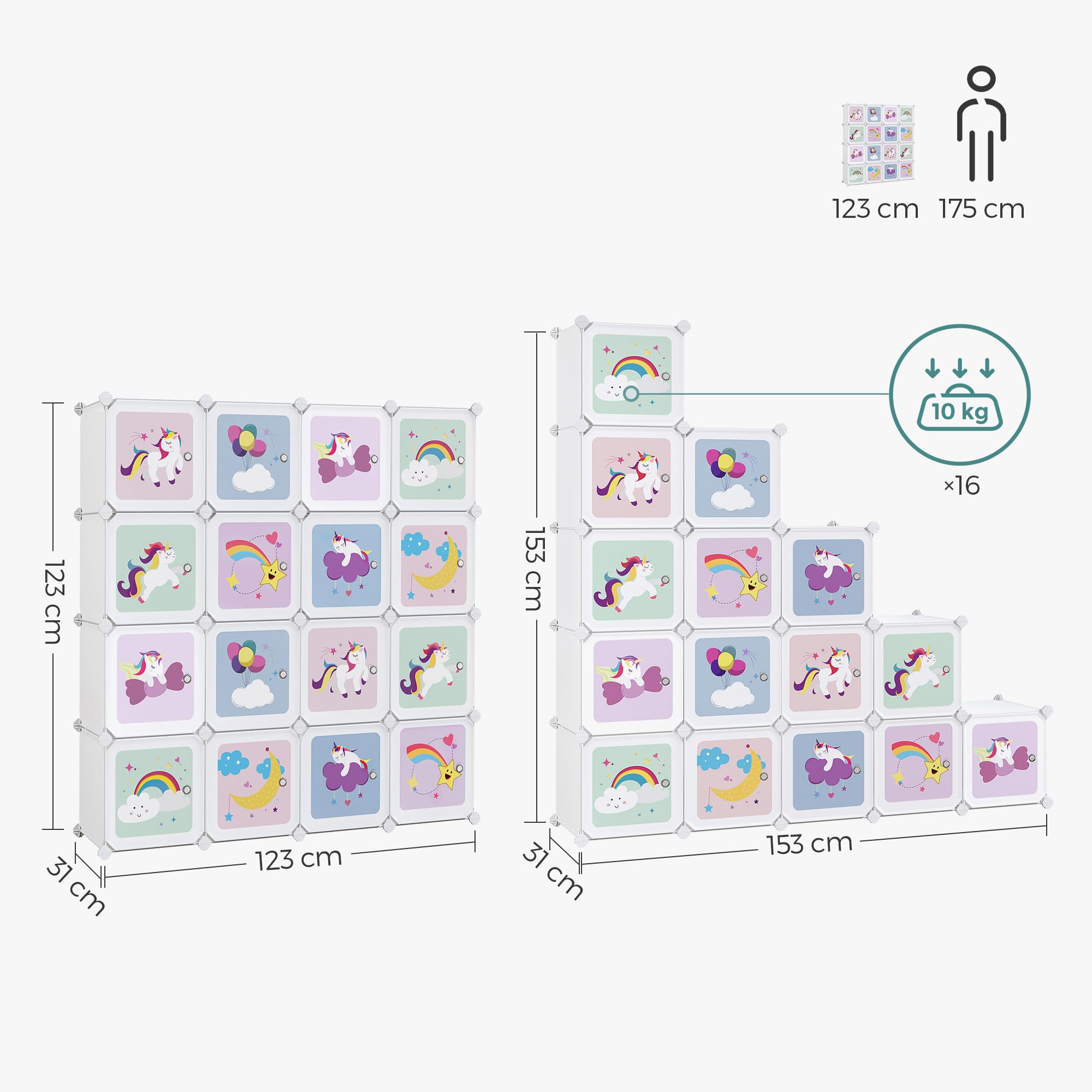 Songmics LPC906W01 armadio 16 cubi bianco con ante cameretta