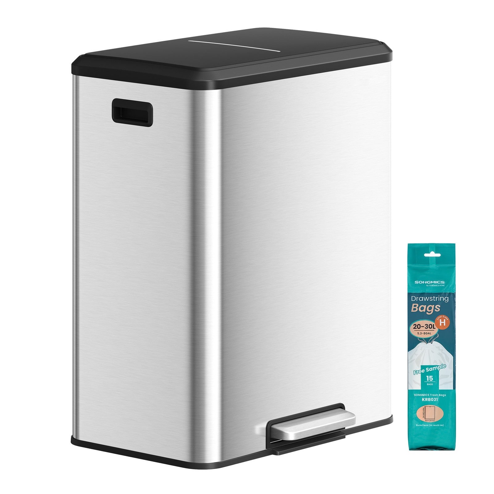 Songmics Pattumiera Doppia Acciaio 60 L Doppio Pedale