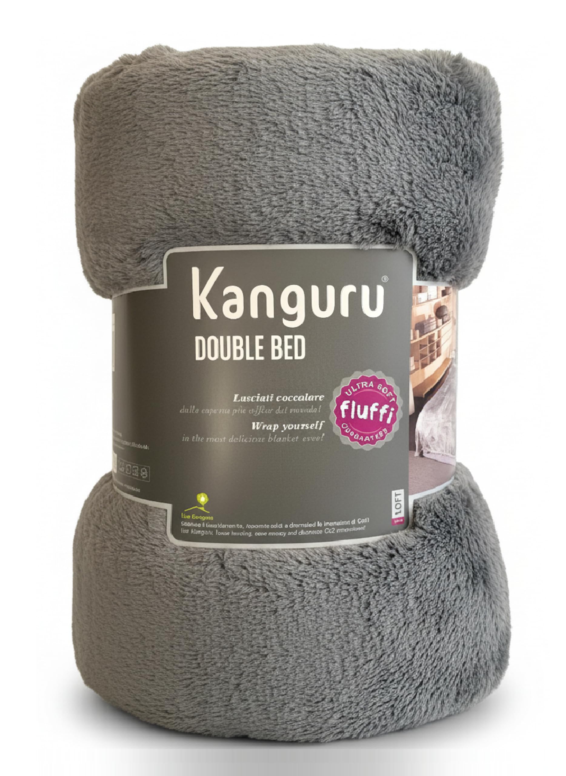 Kanguru Fluffi plaid matrimoniale 230x230 cm grigio caldo