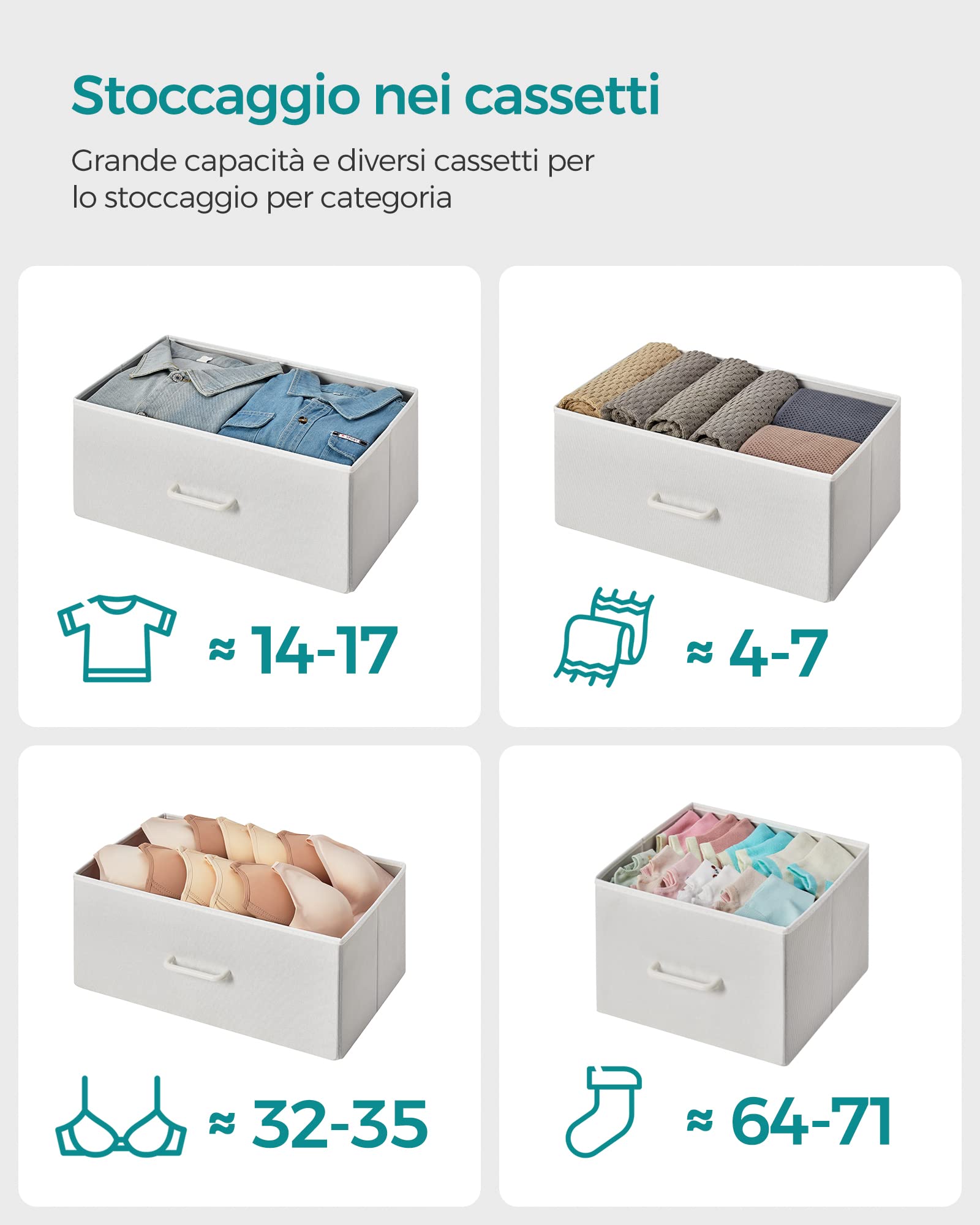 Songmics LTS523W57 Cassettiera 7 Cassetti Tessuto Bianco Nuvola
