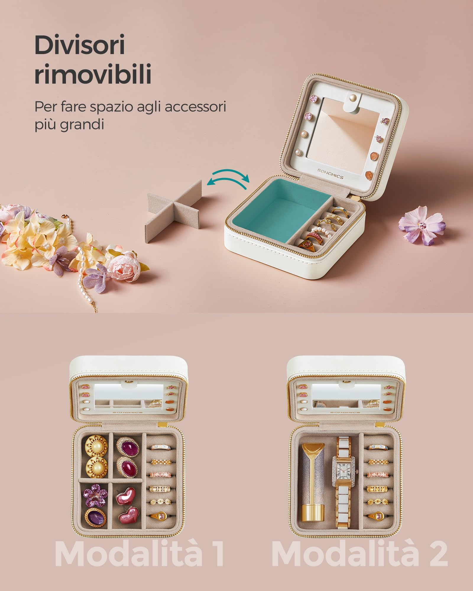 Songmics Gisella JBC146BEV2 portagioie Bianco Nuvola con specchio