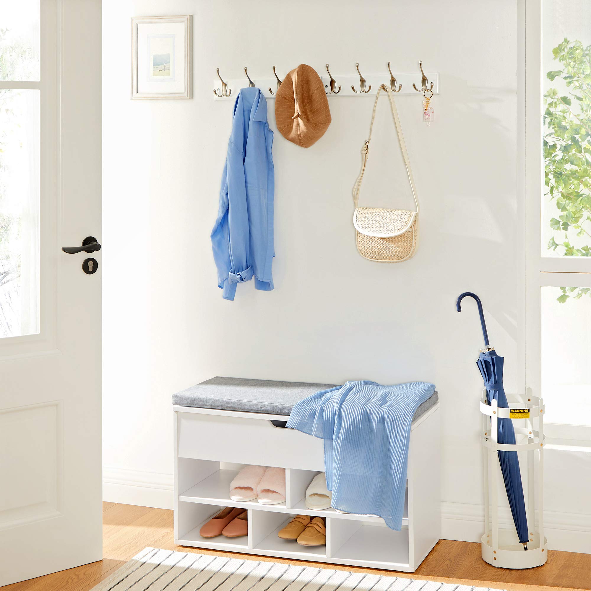 SONGMICS LHR030E01 attaccapanni parete 4 ganci bianco 40x11x7 cm