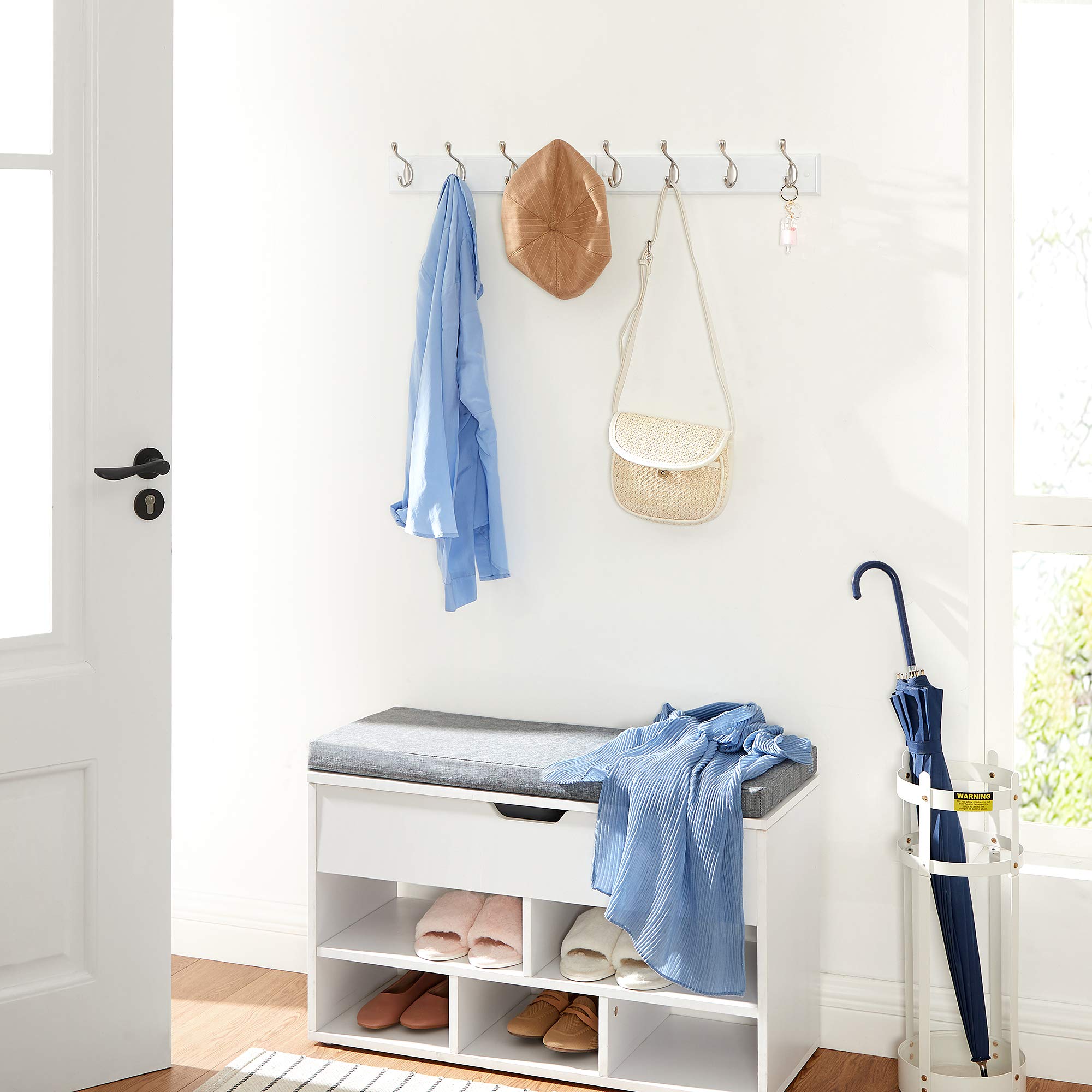 SONGMICS LHR023E01 Attaccapanni Parete Bianco 4 Ganci legno