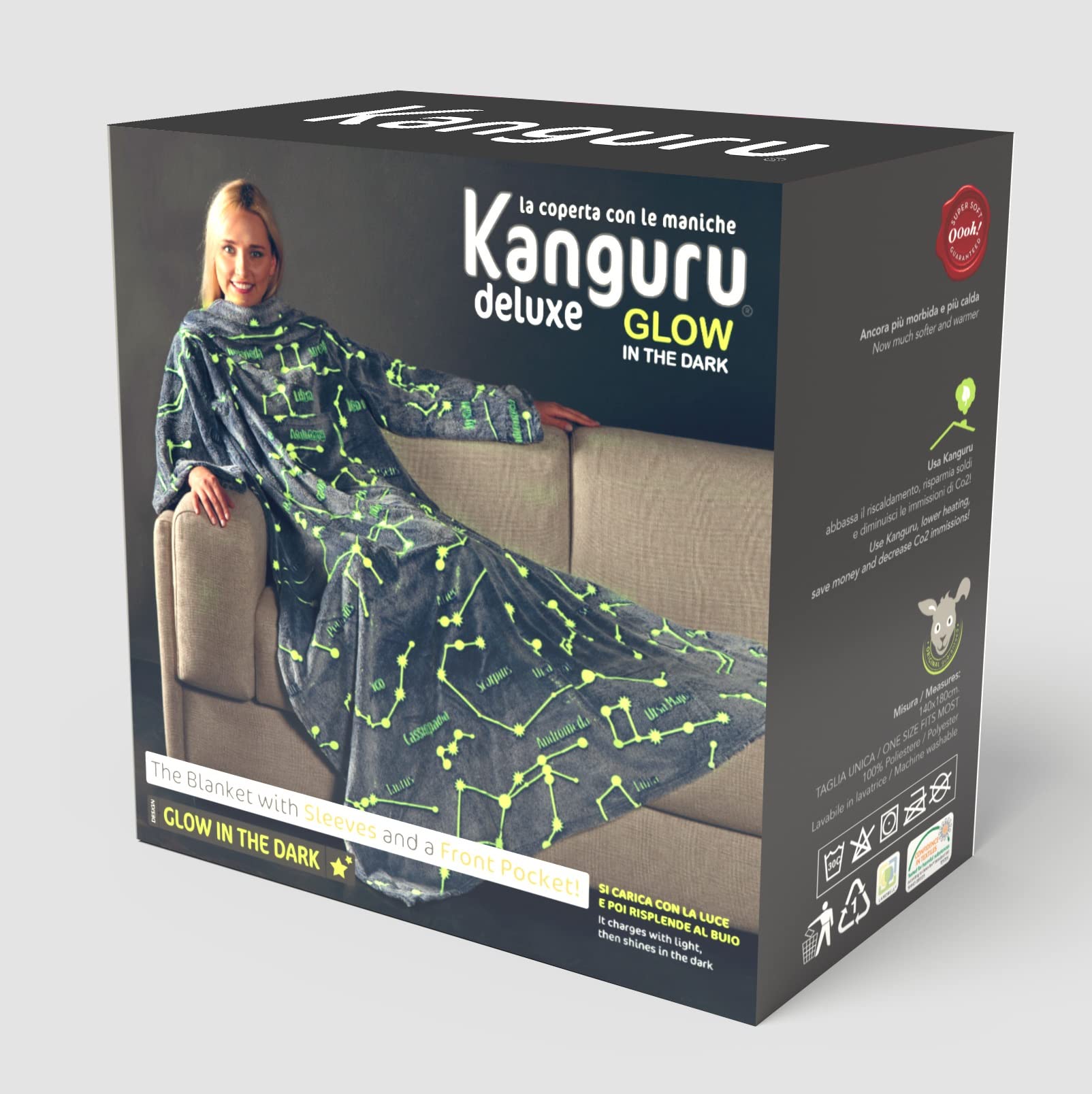 Kanguru Glow coperta con maniche pile 180x140 cm che si illumina