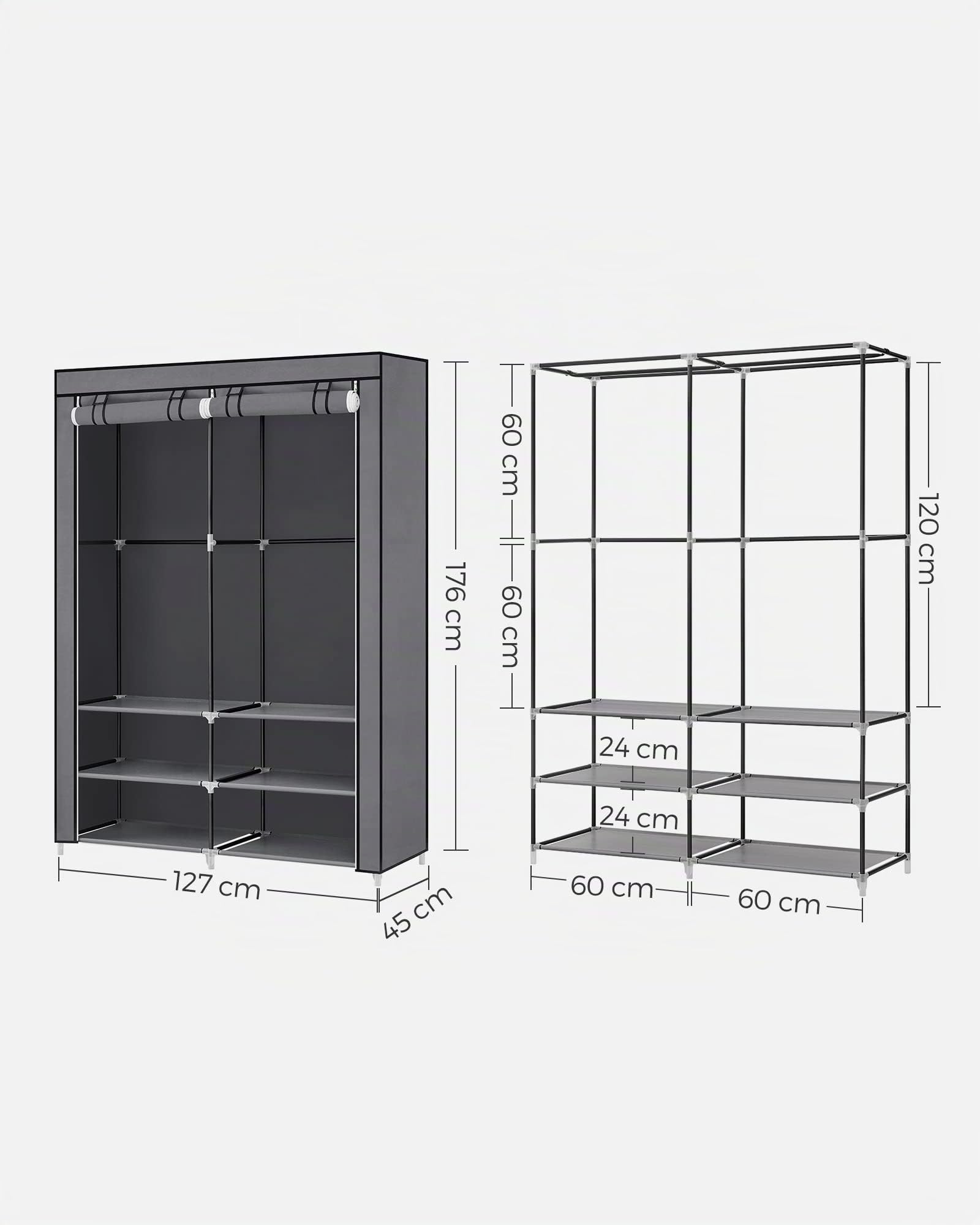 Songmics RYG008G02 armadio tessuto 2 colonne grigio 127 cm