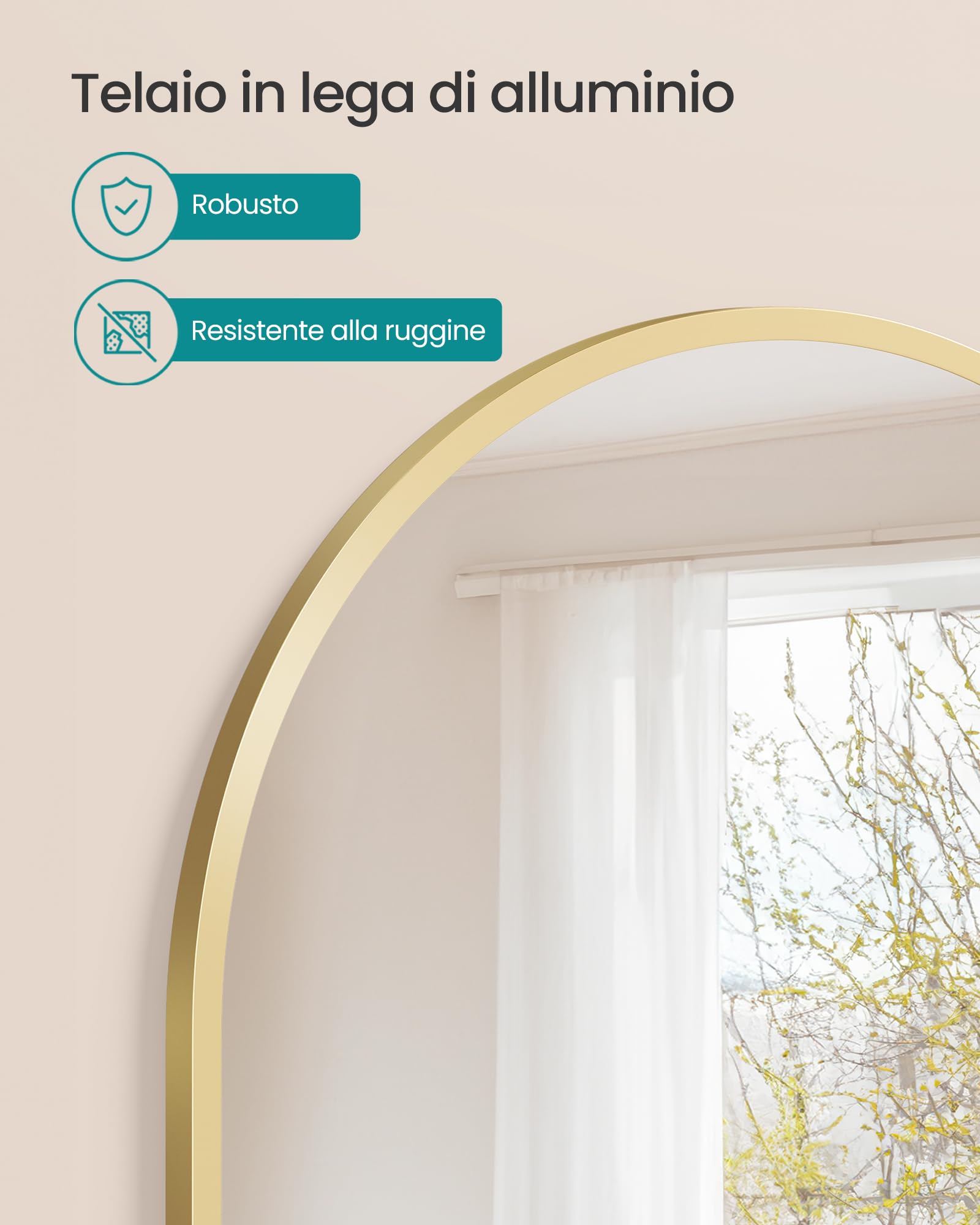 Songmics LWM011AB01 specchio parete arco 91x61 cm oro pallido