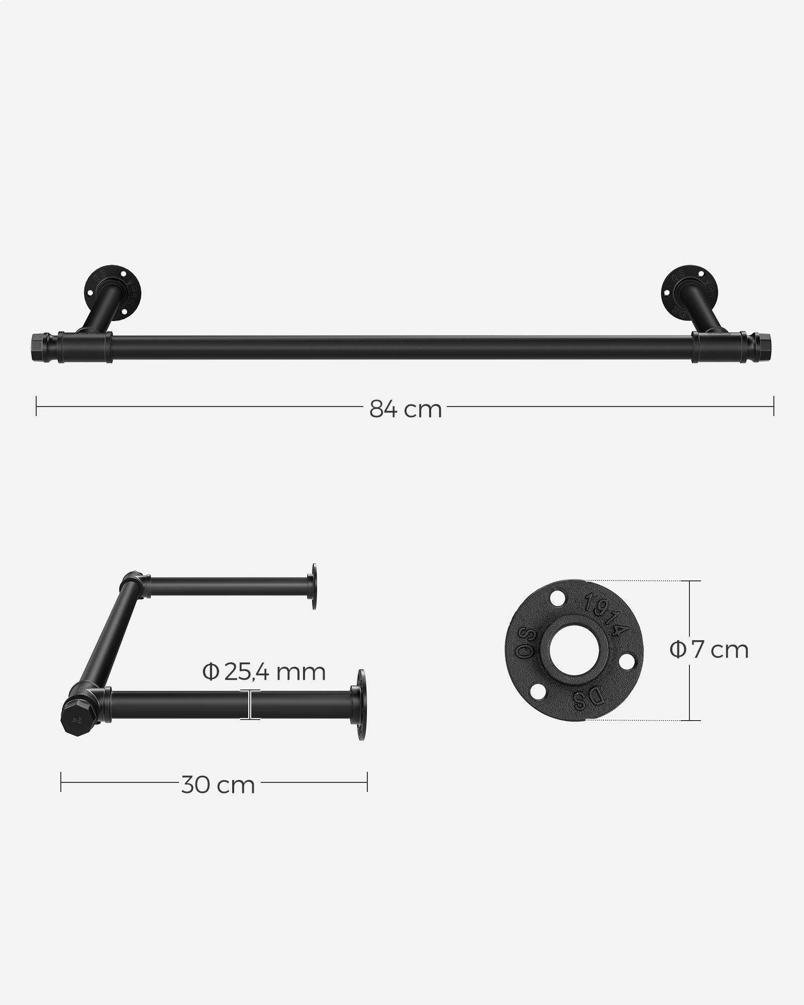 Songmics HSR140B02 Barra Parete Acciaio Set 2 Nera 60 kg