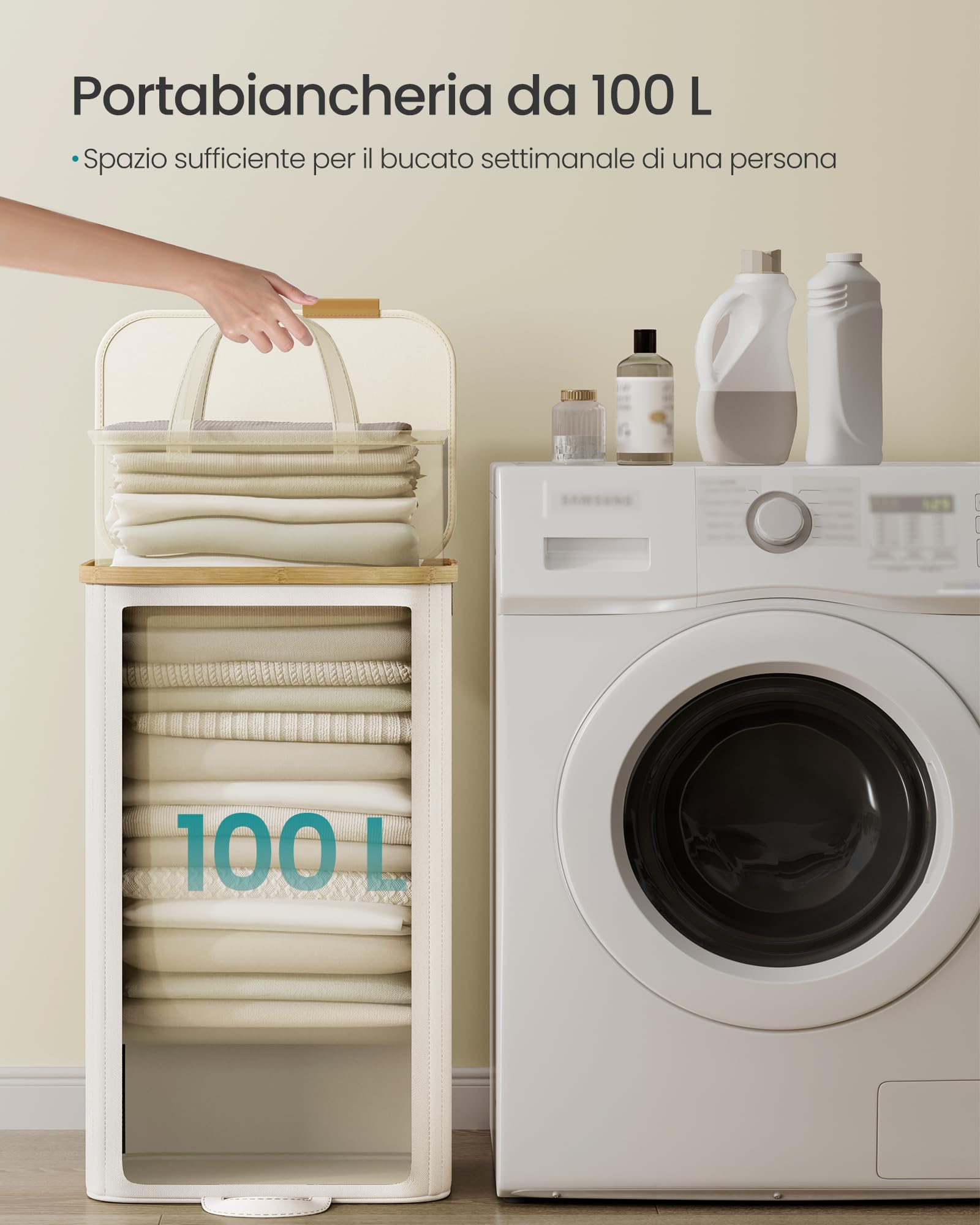 Songmics LCB531WD01 Cesto Portabiancheria 100 L Bianco Crema