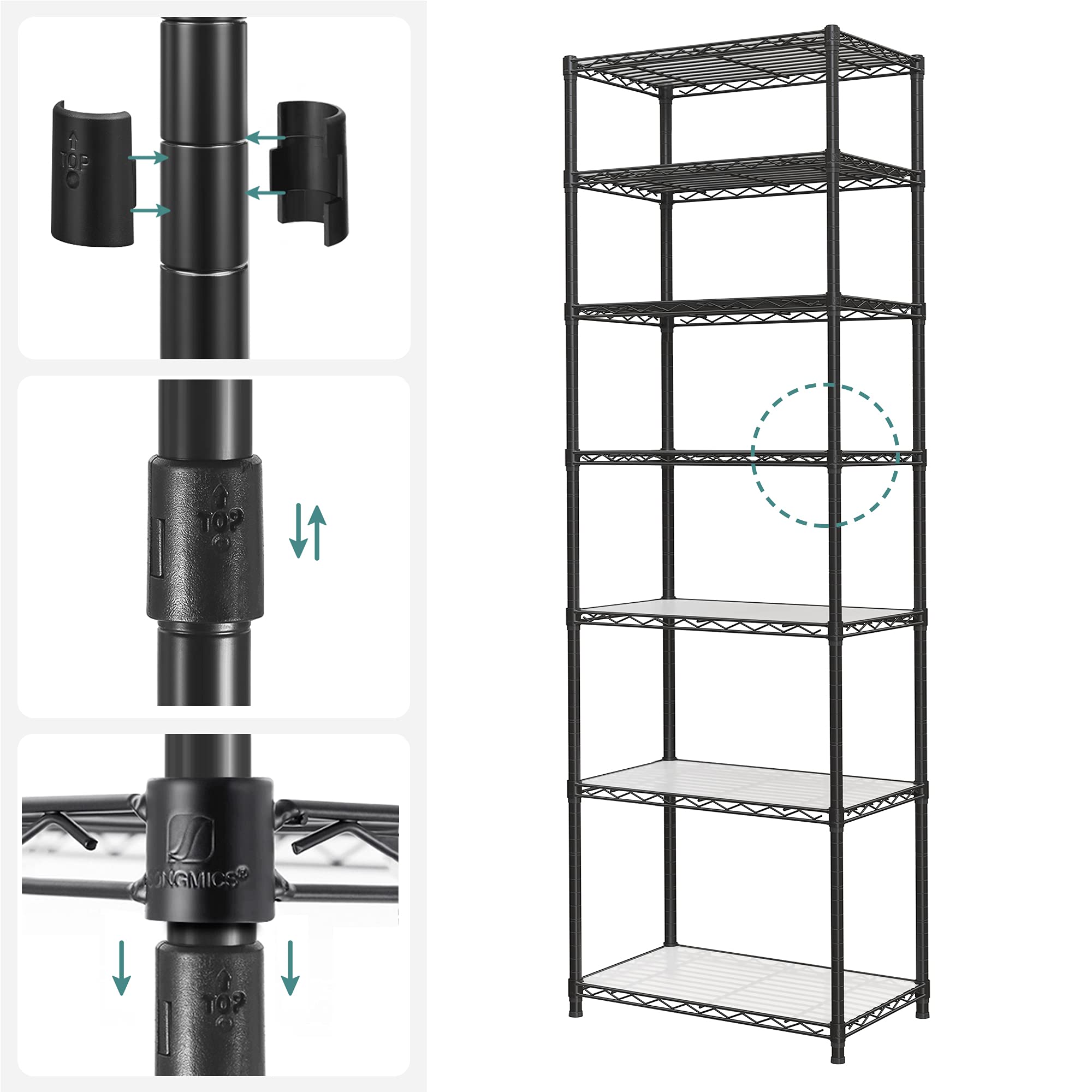 Songmics LGR067B01 scaffale metallo nero 7 ripiani regolabili