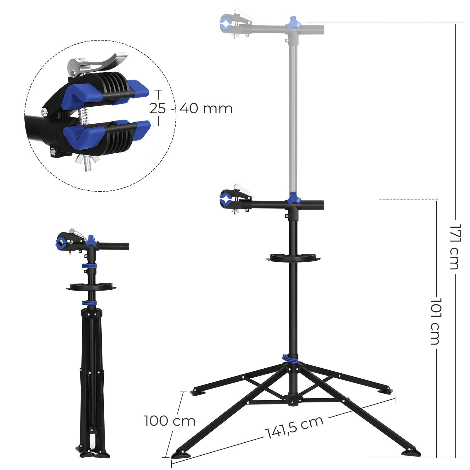 SONGMICS SBR061B01 cavalletto bici nero-blu con vassoio