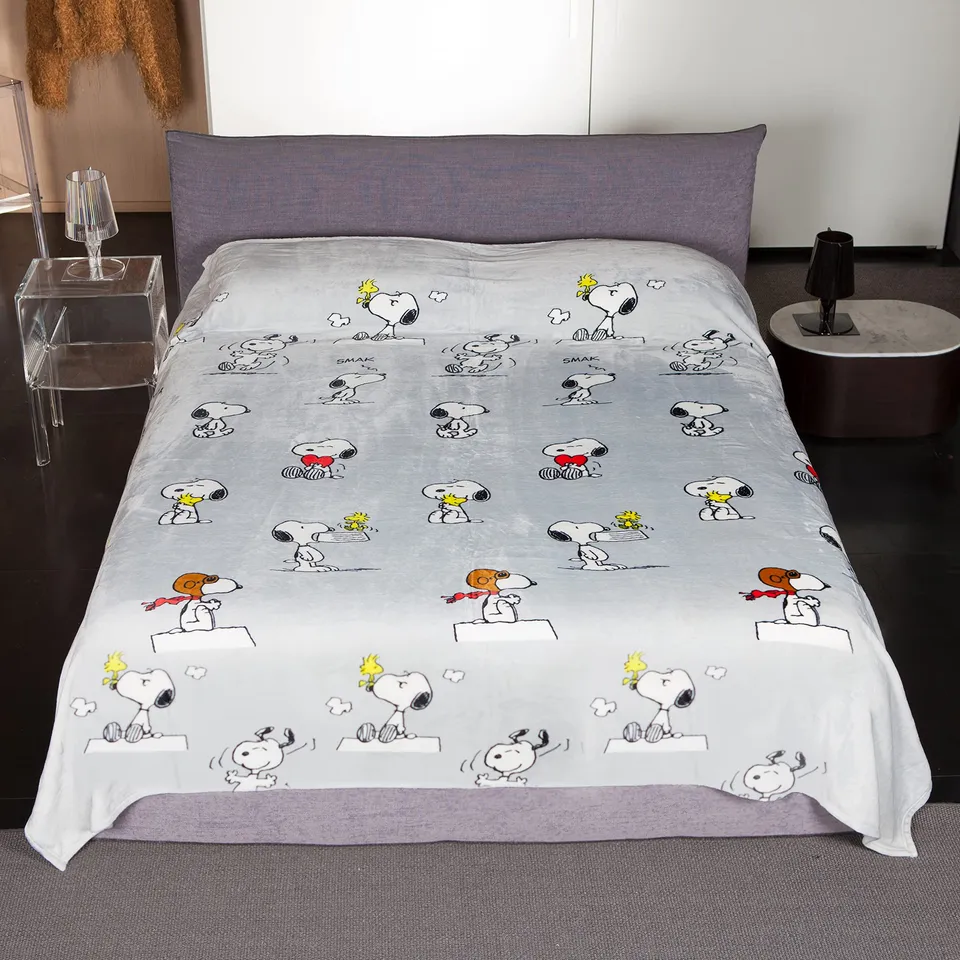 Lavatelli Kanguru Snoopy plaid matrimoniale 230x230 grigio pile