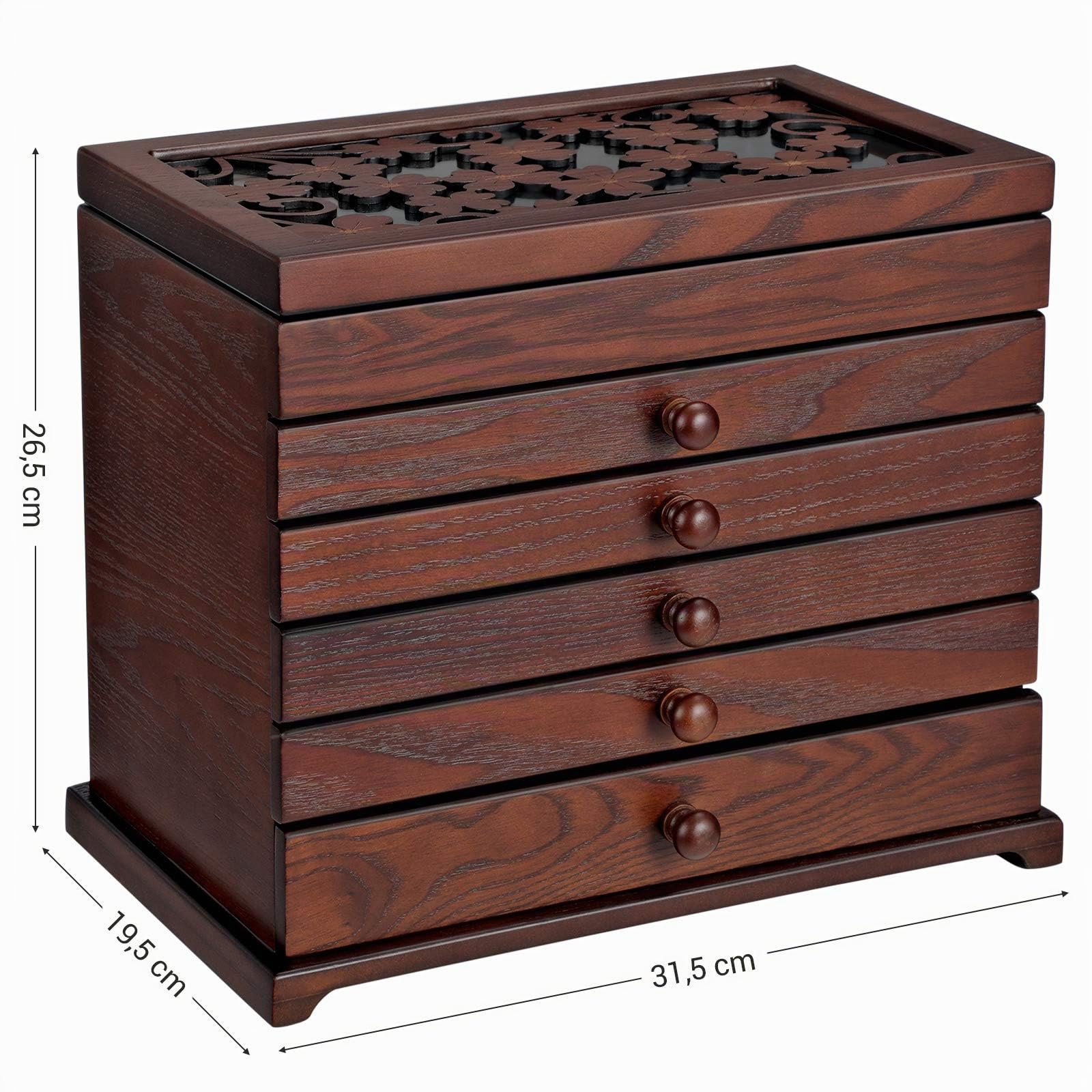 Songmics JBC56W Scatola Portagioie Legno Marrone 6 Livelli Velluto