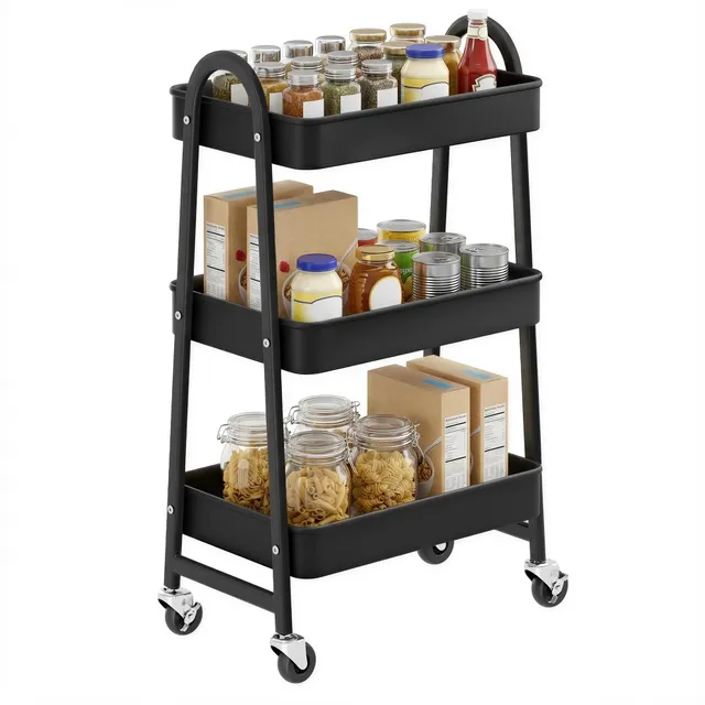 Songmics BSC068B01 Carrello Cucina Nero 3 Livelli con Ruote