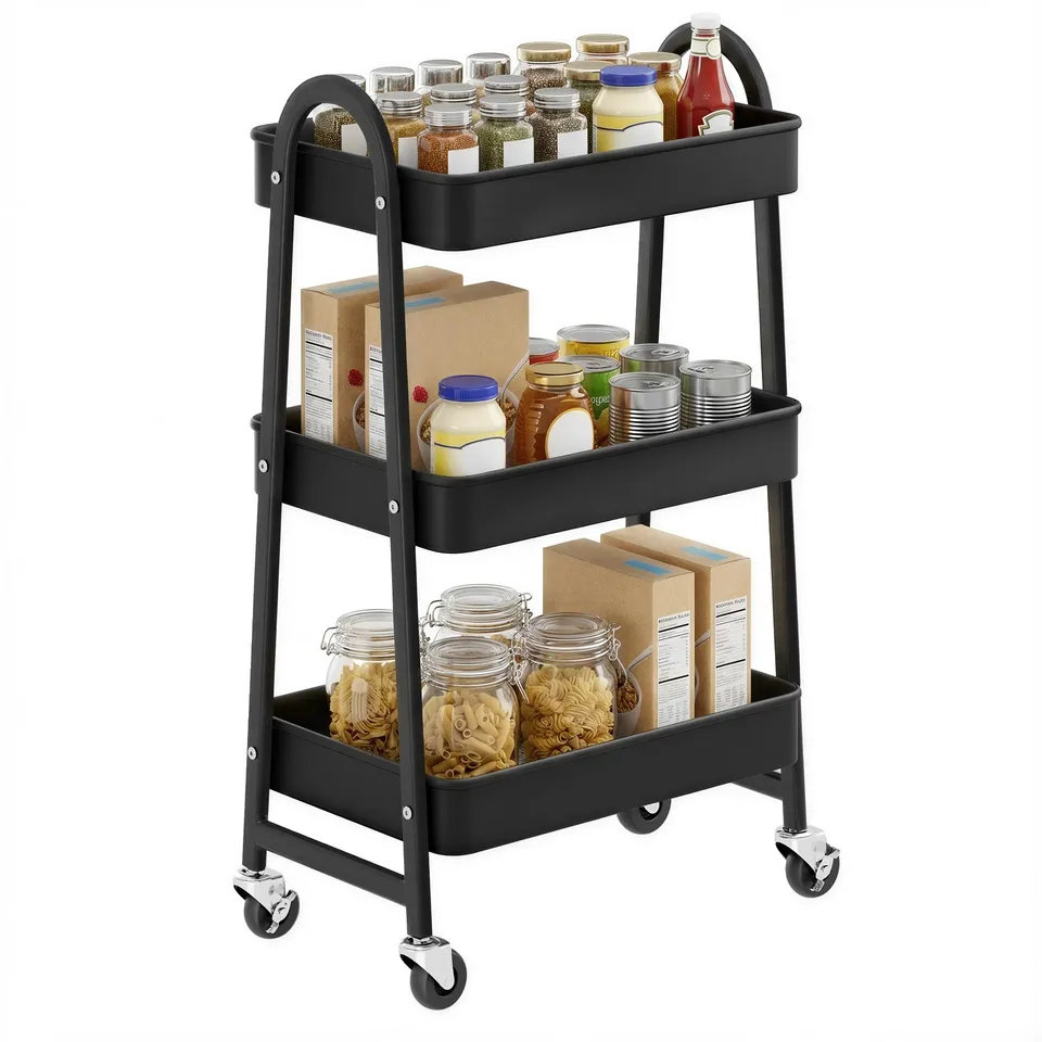 Songmics BSC068B01 Carrello Cucina Nero 3 Livelli con Ruote