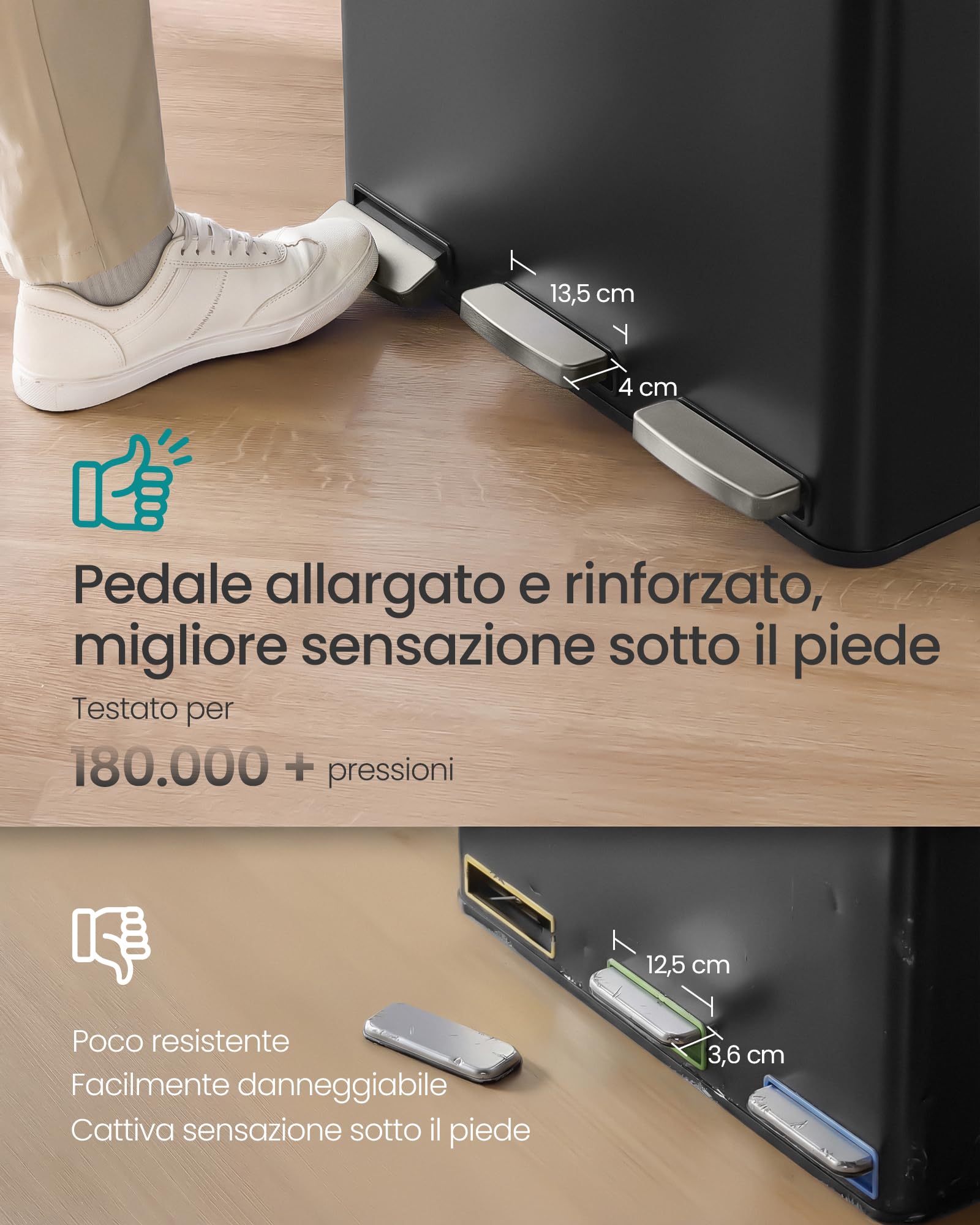 Songmics LTB145BZ02 pattumiera 3x15L nera acciaio silenziosa