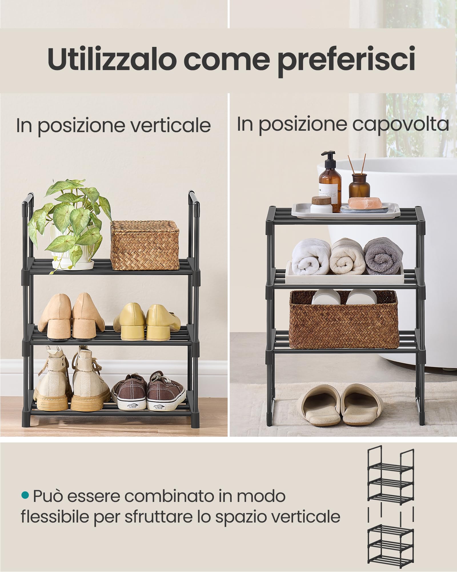 Songmics LSA003B01 Scarpiera Nero 30x42,5x54,5 cm 3 Ripiani