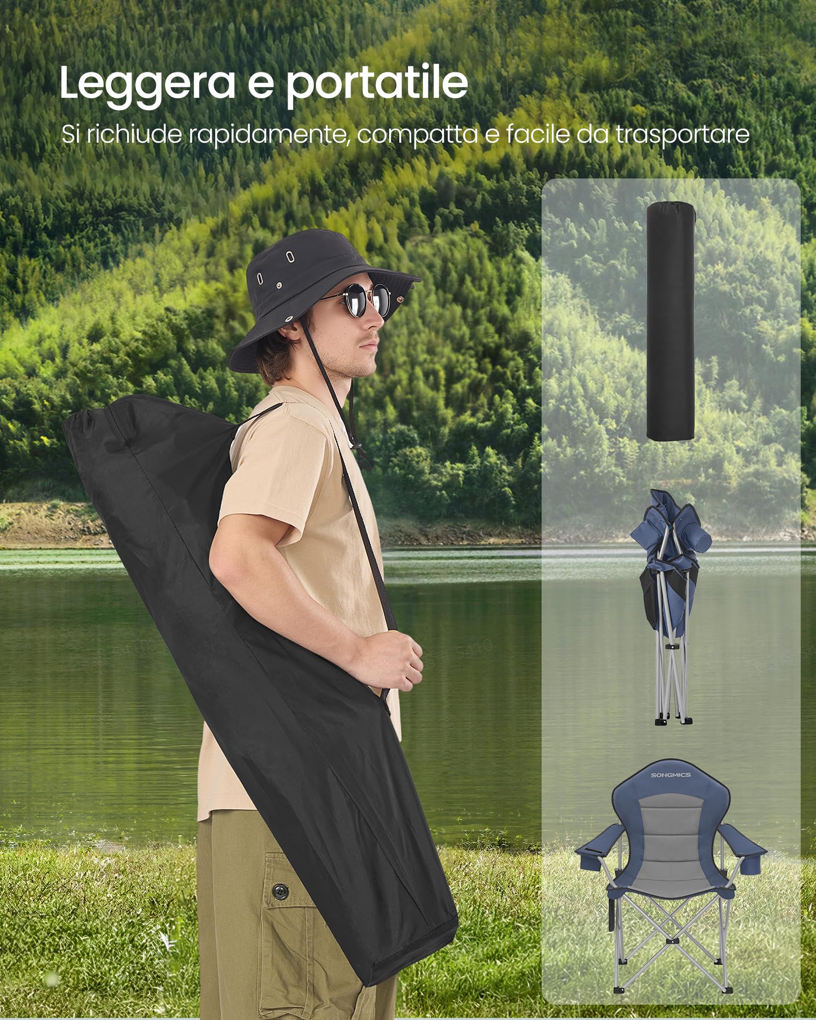 Songmics GCB005QE01-2J sedie campeggio set 2 blu grigio 150 kg