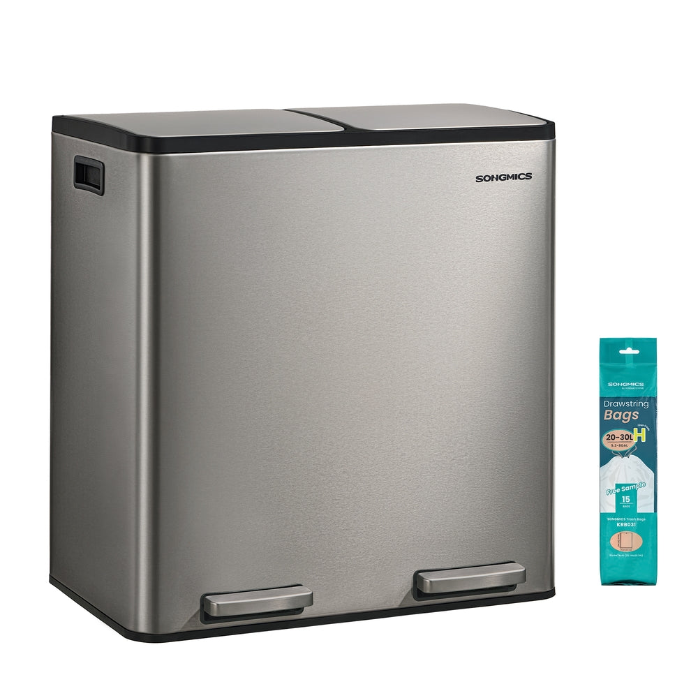 Songmics ULTB160AZ01 pattumiera acciaio 2x30 L mandorla pedale