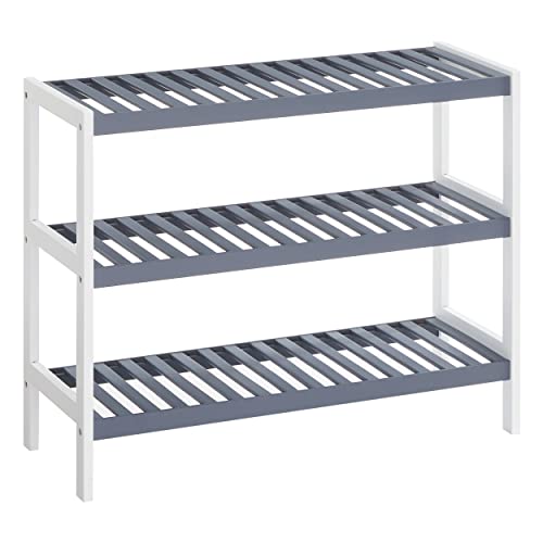 Songmics LBS03WG scarpiera bambù 3 ripiani 70 cm bianco-grigio