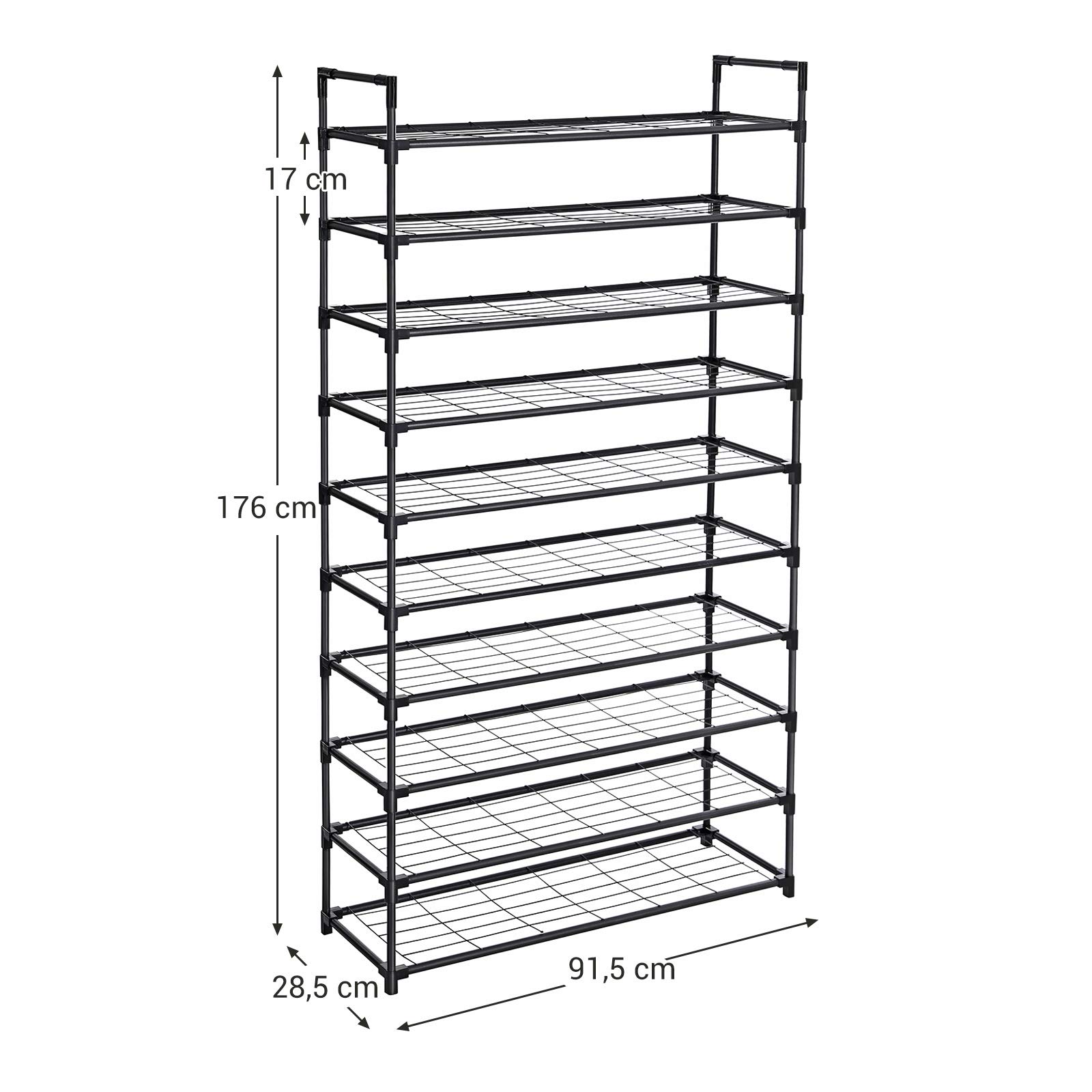 Songmics LSM10BK scarpiera metallo nera 10 ripiani 176 cm