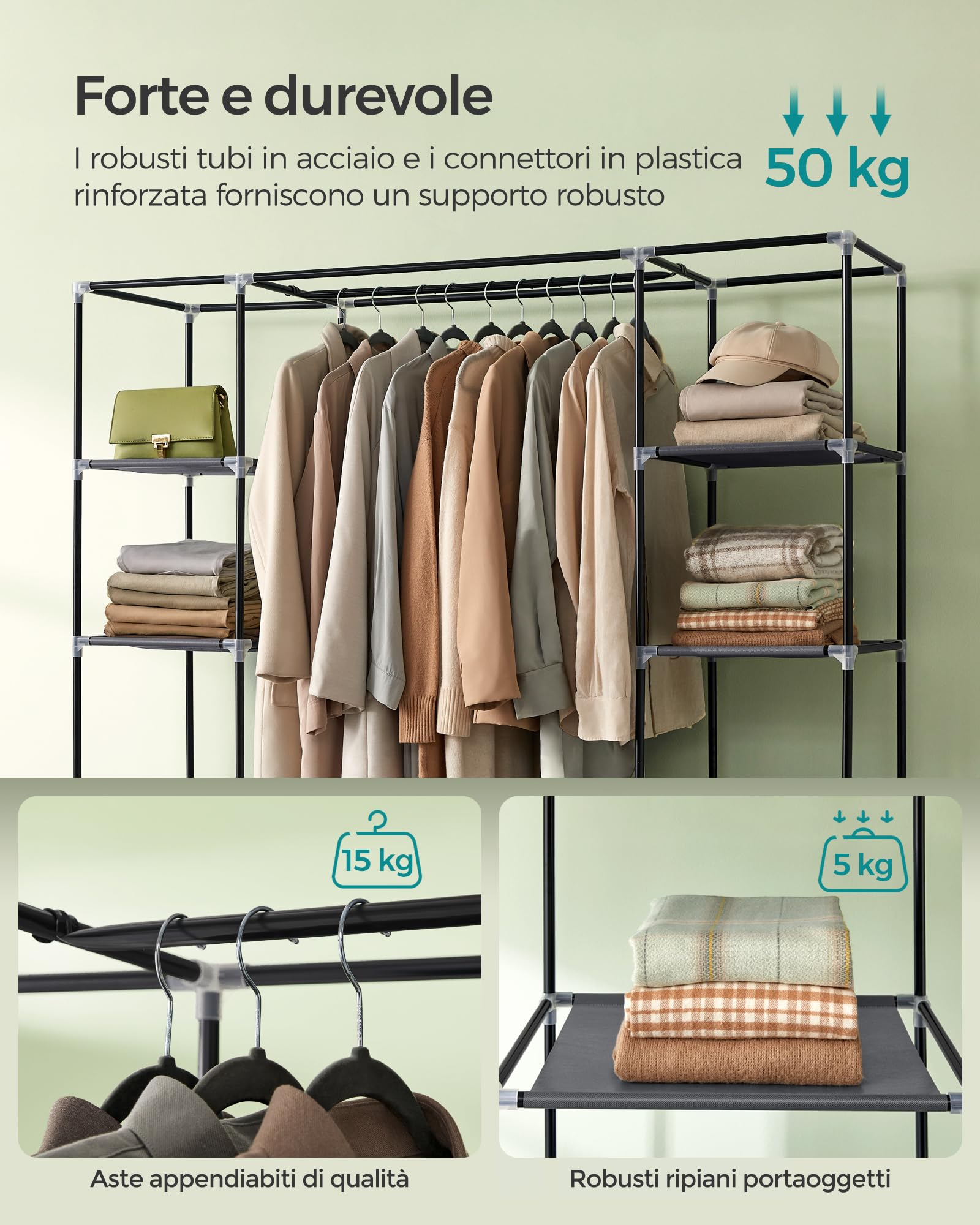 Songmics LSF03G armadio tessuto 150x45x175 cm grigio 12 ripiani