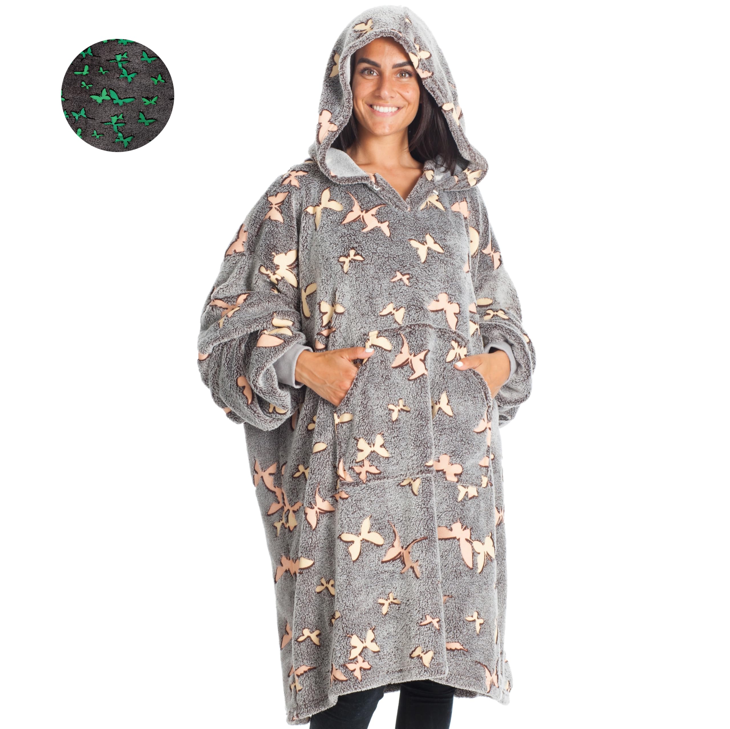 Kanguru Kangurone Felpa Coperta Oversize Pile con Cappuccio