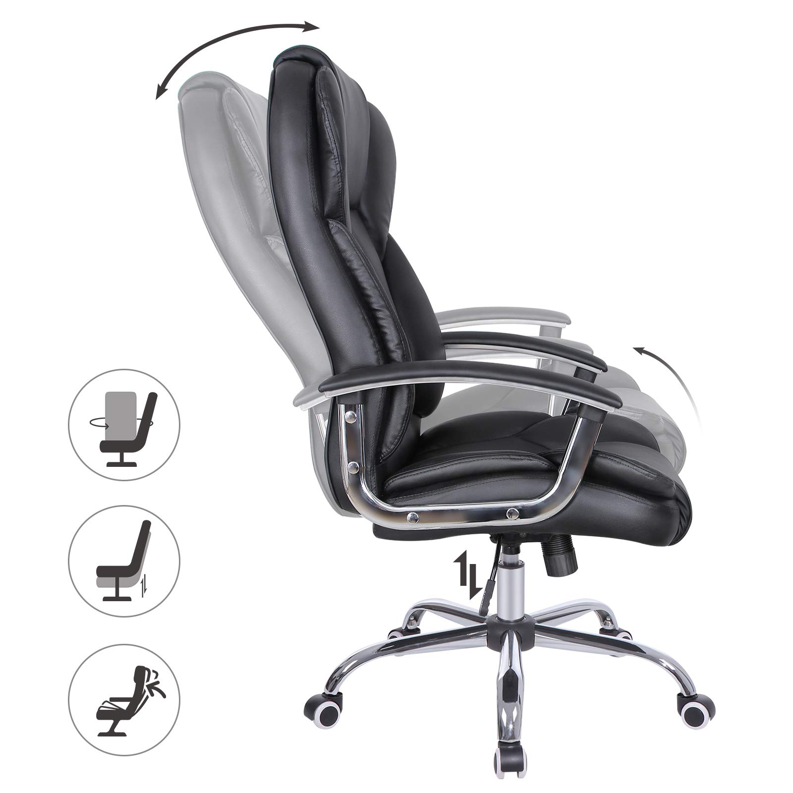 Songmics OBG57B Sedia Ufficio Ergonomica Nera Similpelle