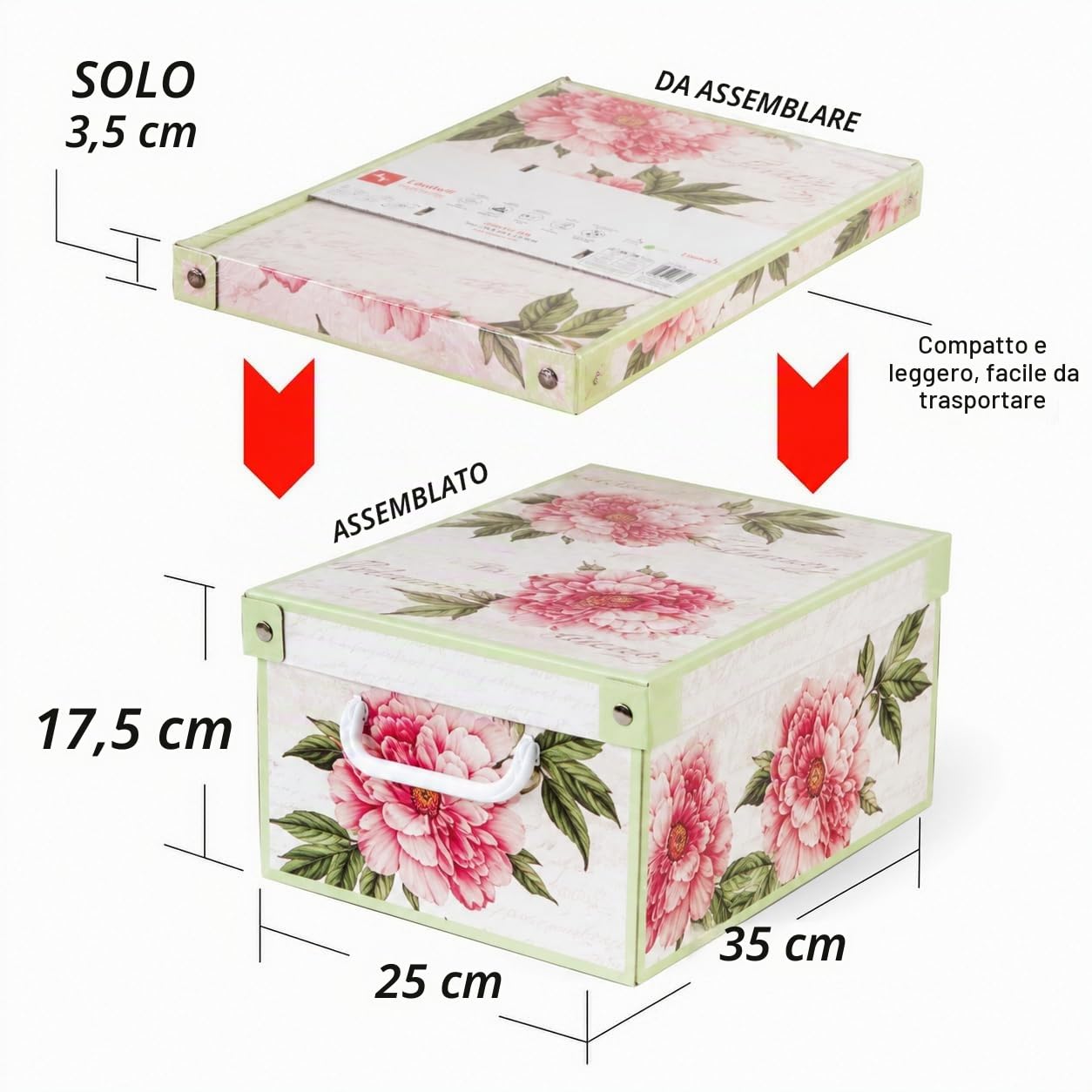 Lavatelli Peonie Piccola scatole armadio set 4 pezzi 25x35 cm