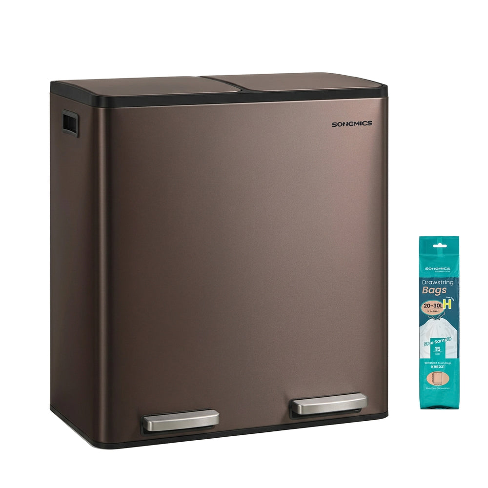 Songmics ULTB160AZ01 pattumiera acciaio 2x30 L mandorla pedale