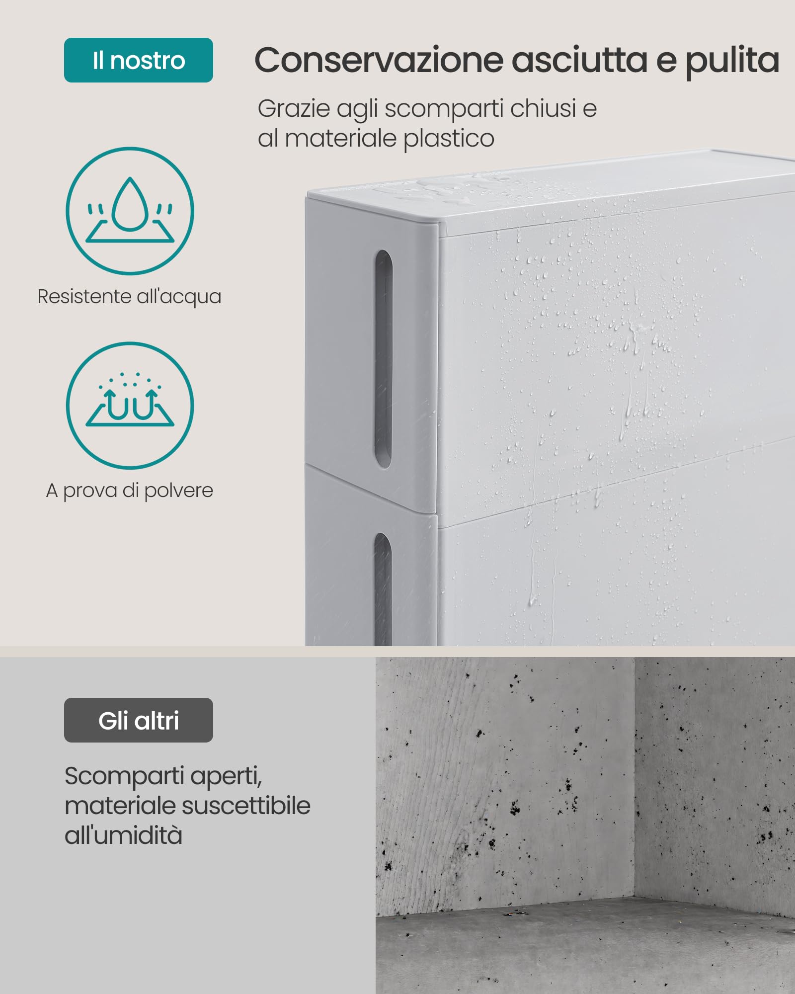 Songmics KFR008G02 carrello 4 cassetti 17,3 cm grigio plastica PP