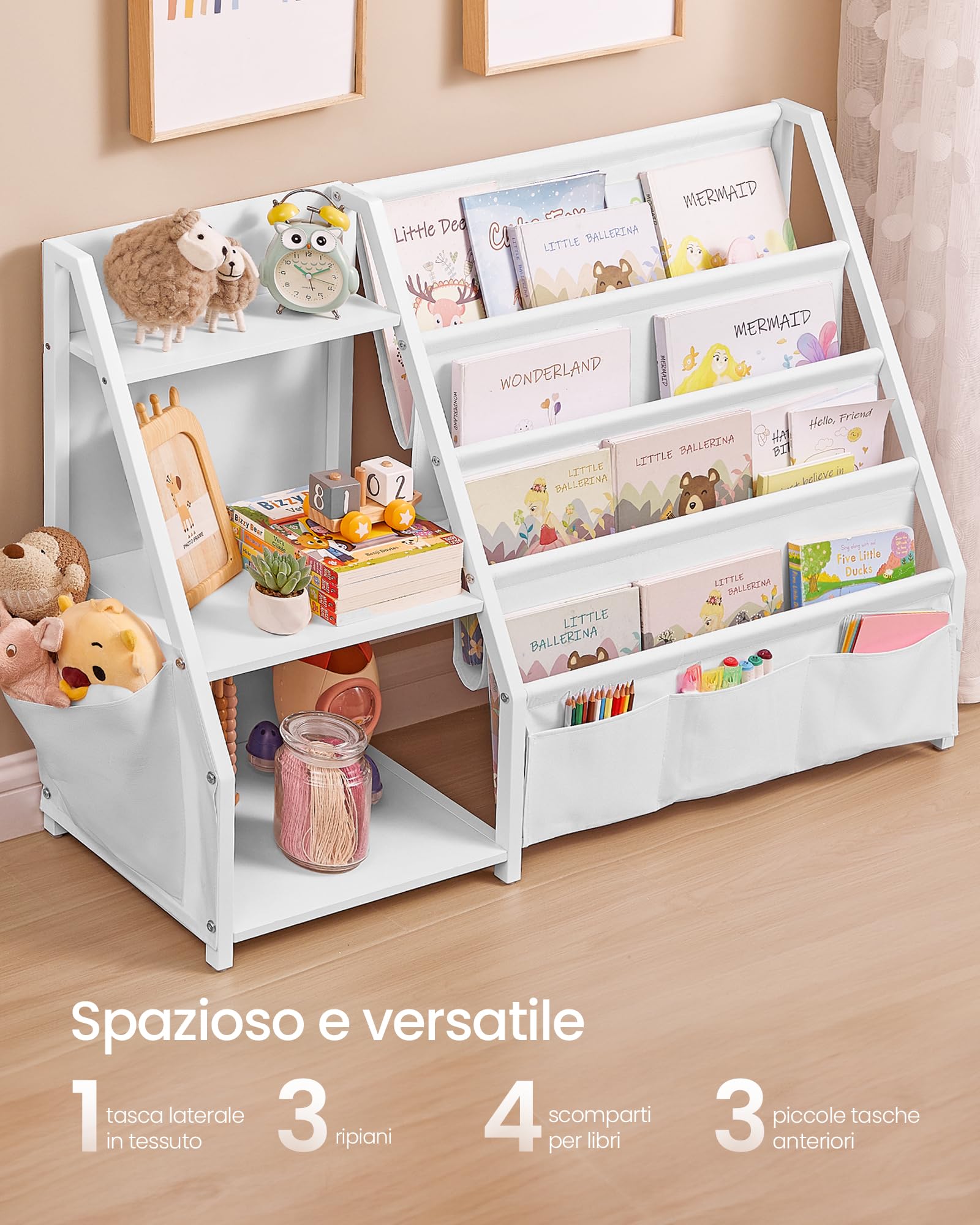 Songmics GKR024W01 Libreria Bambini 75 cm Bianco Scomparti