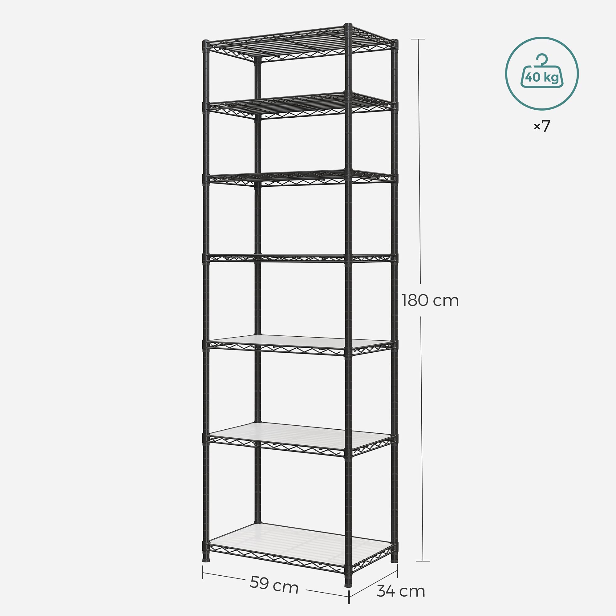 Songmics LGR067B01 scaffale metallo nero 7 ripiani regolabili