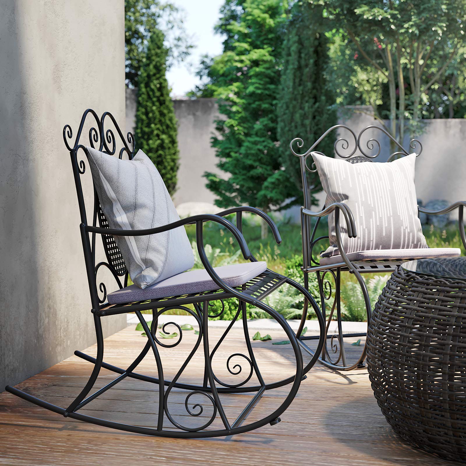 Songmics GRC101B poltrona a dondolo ferro balcone giardino