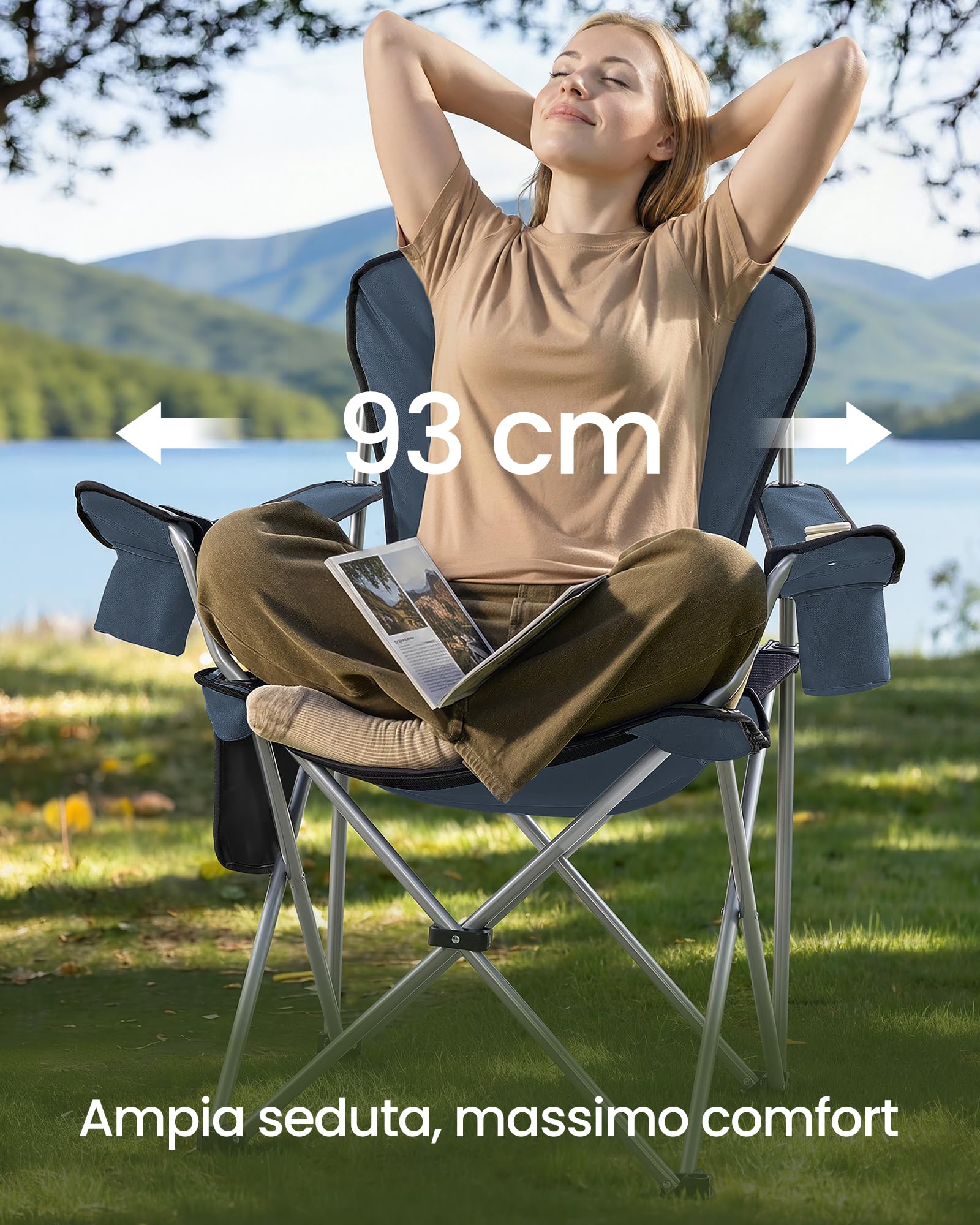 Songmics GCB005QE01-2J sedie campeggio set 2 blu grigio 150 kg