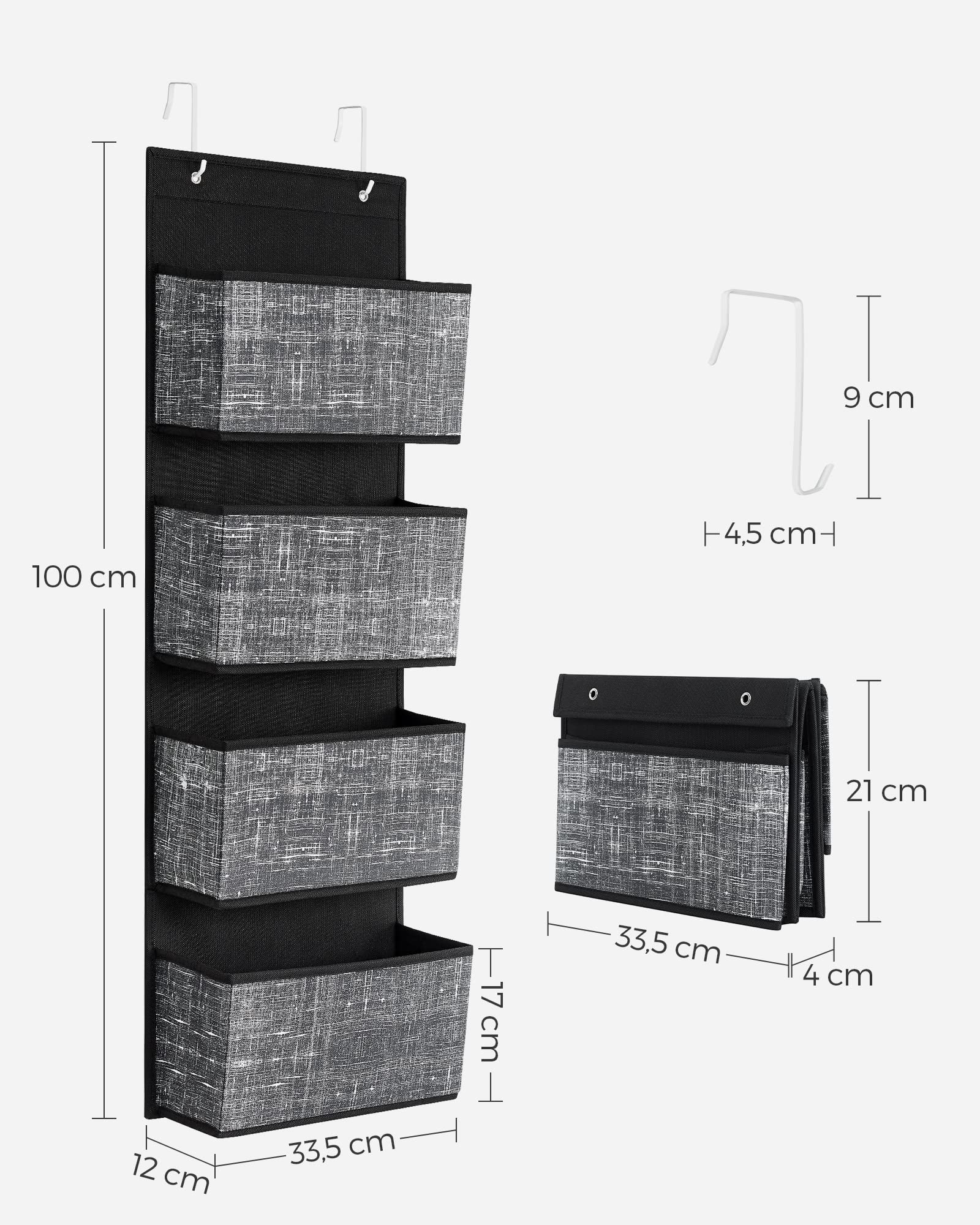 Songmics RDH004B11 Organizer Appeso 4 Ripiani Nero 100 cm