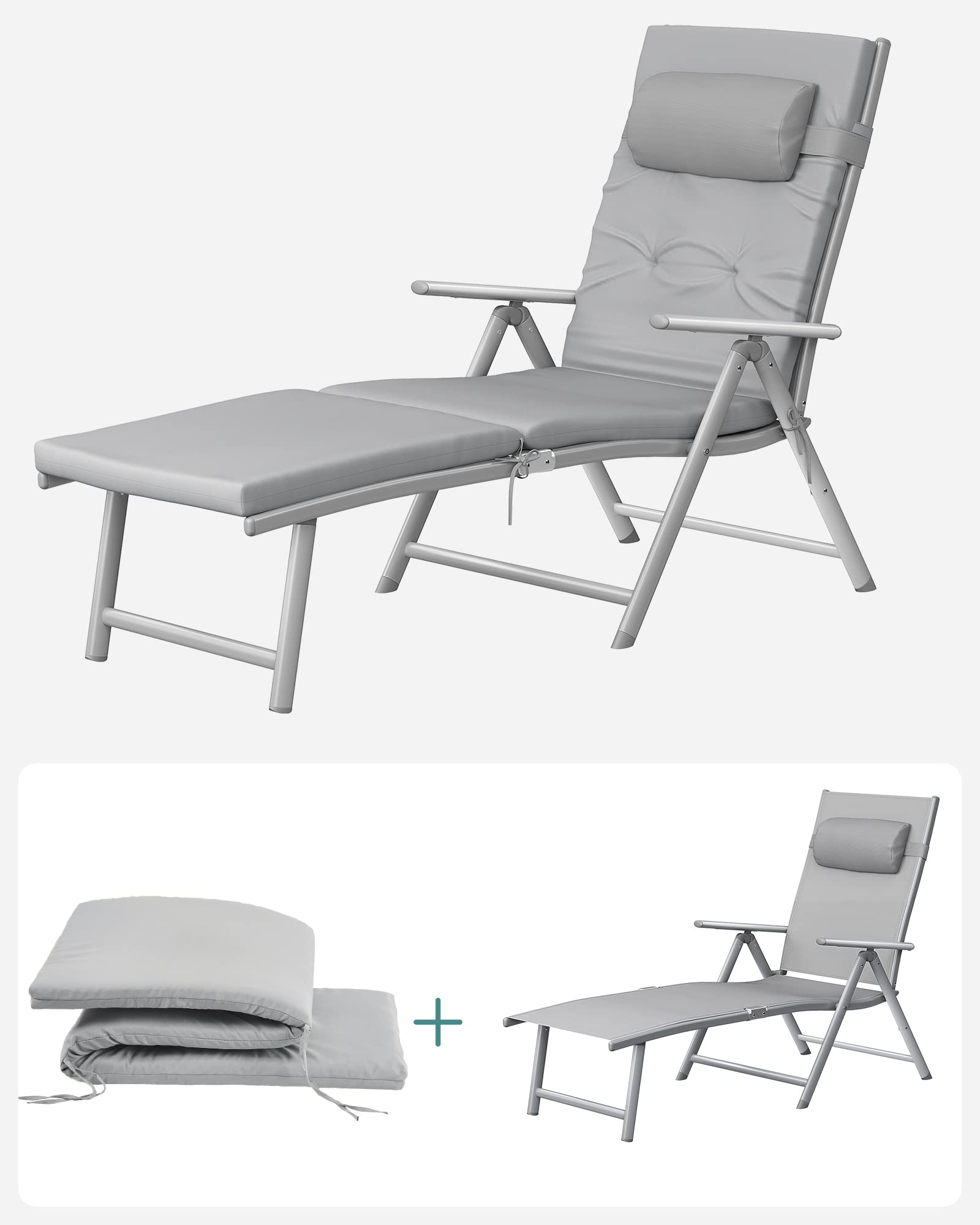 Songmics GCB24GY lettino prendisole pieghevole grigio 150 kg