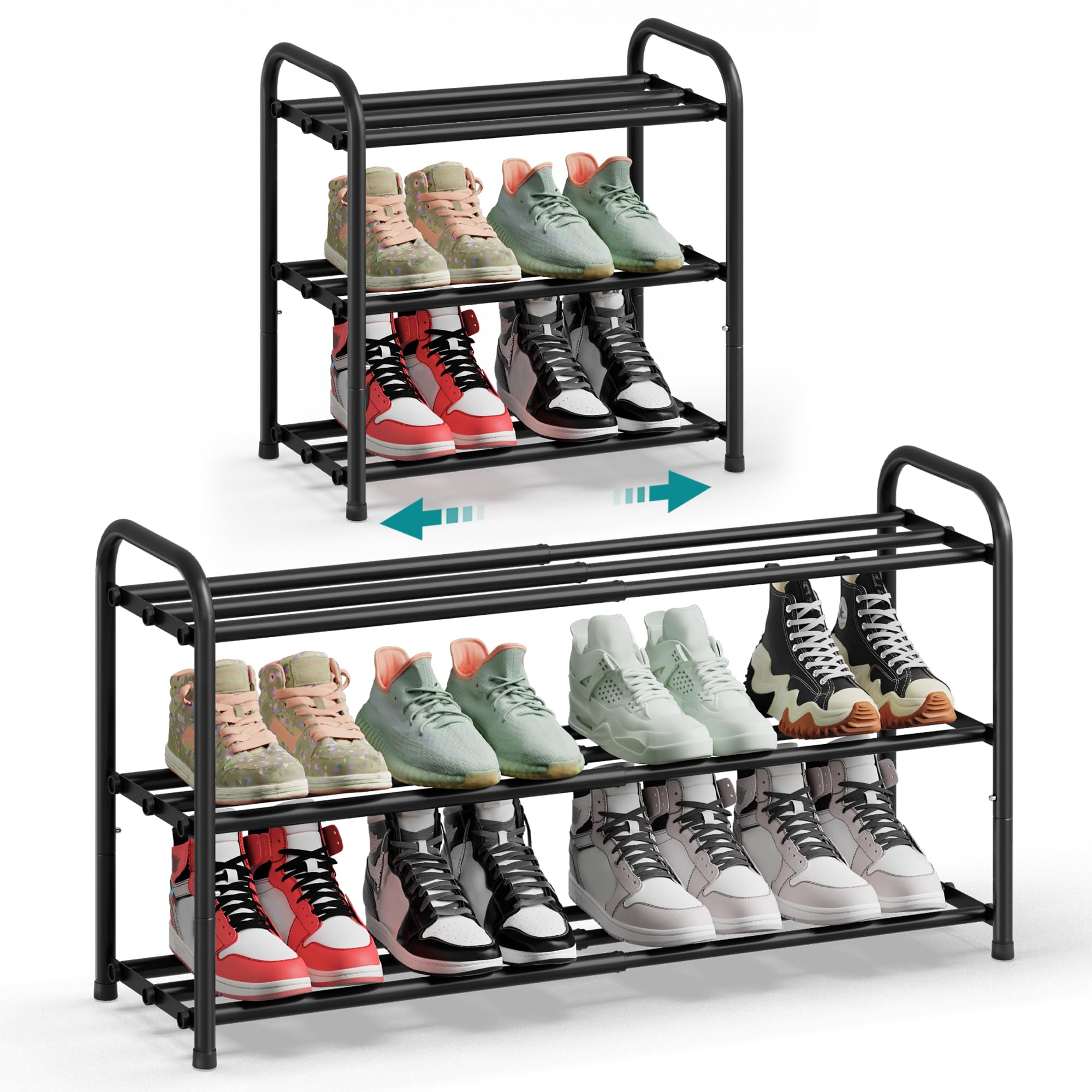 Songmics LMR026BD01 scarpiera espandibile 2 ripiani nera slim