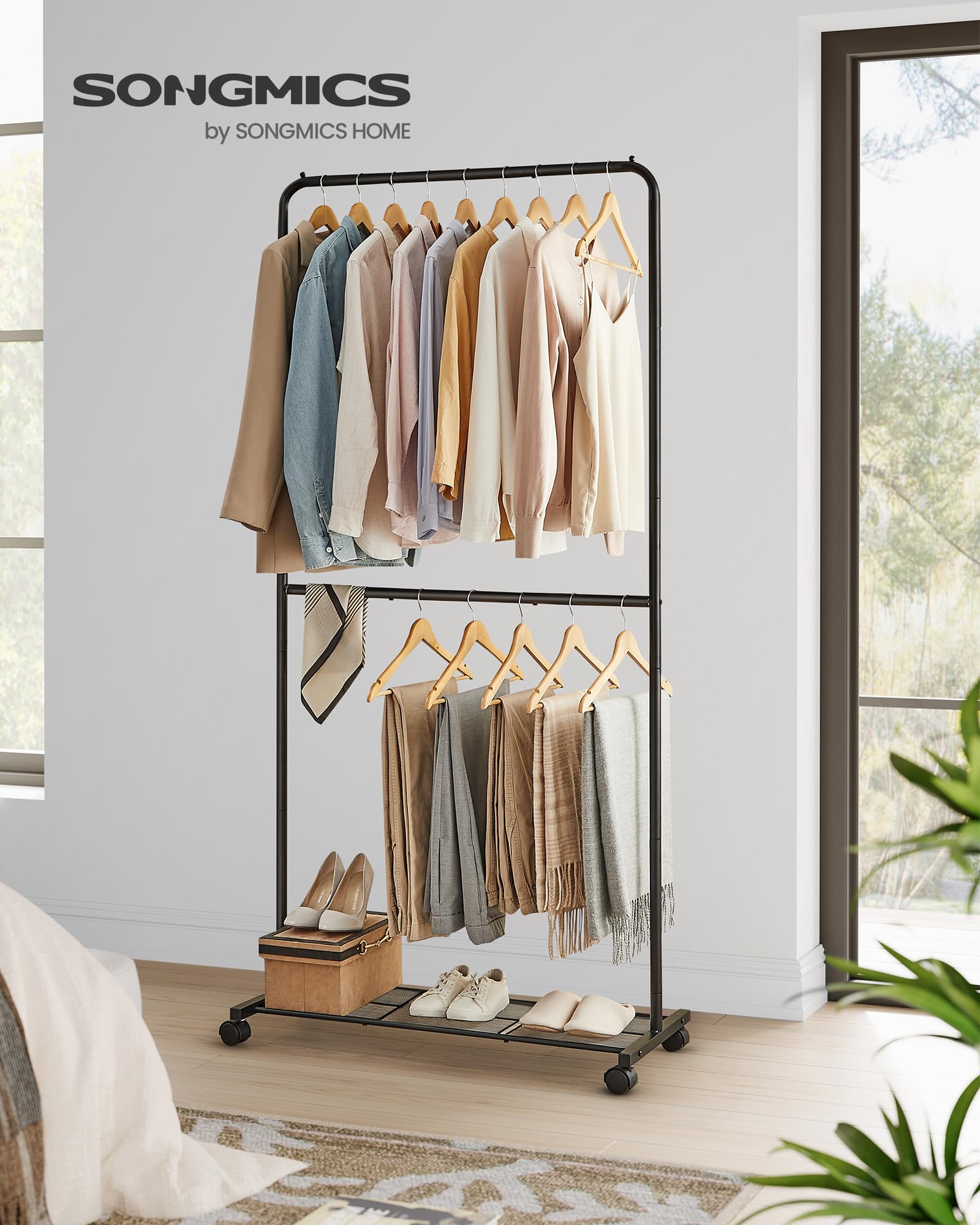Songmics HSR027B01 stand appendiabiti doppio nero con ruote