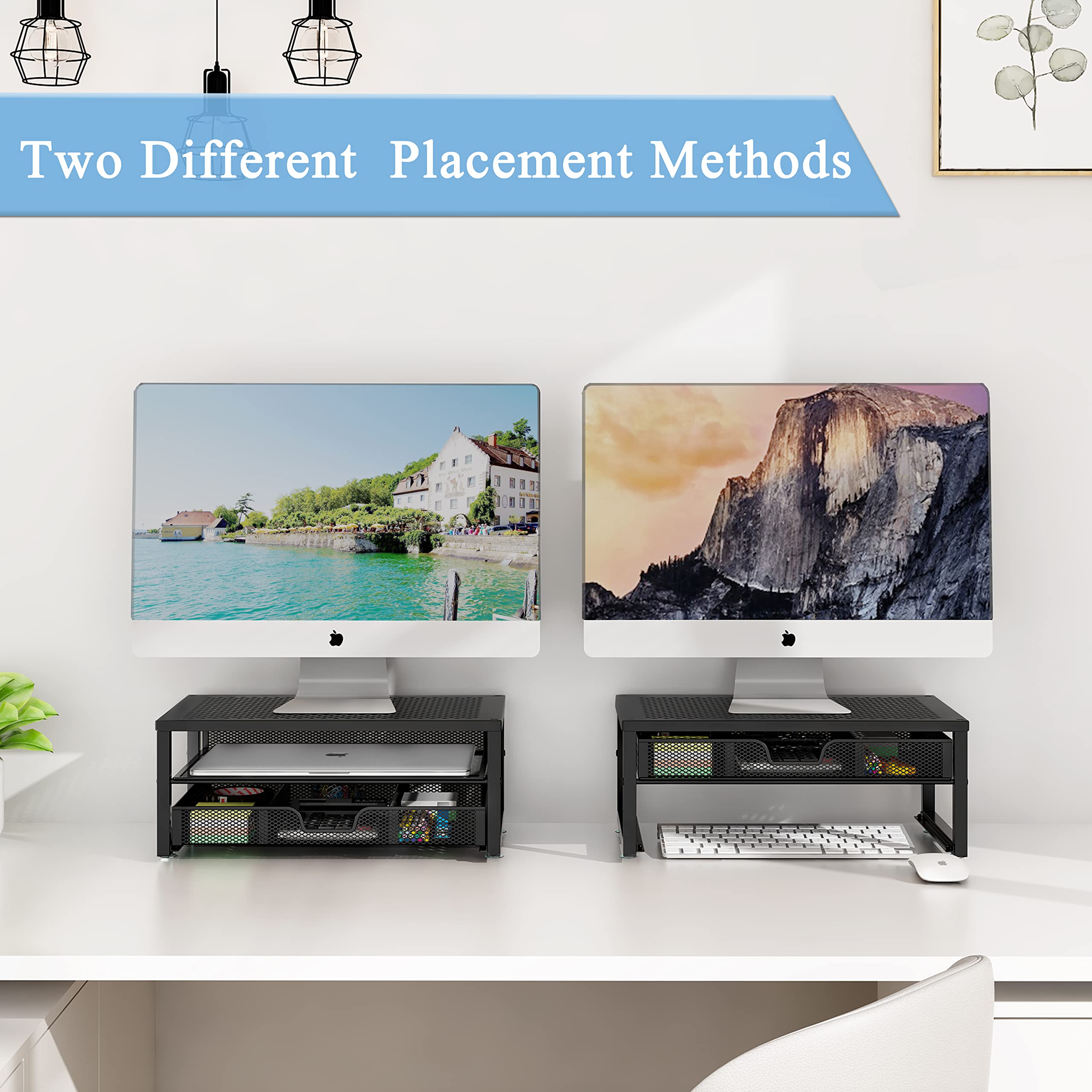 Simple Trending supporto monitor metallo nero con cassetto