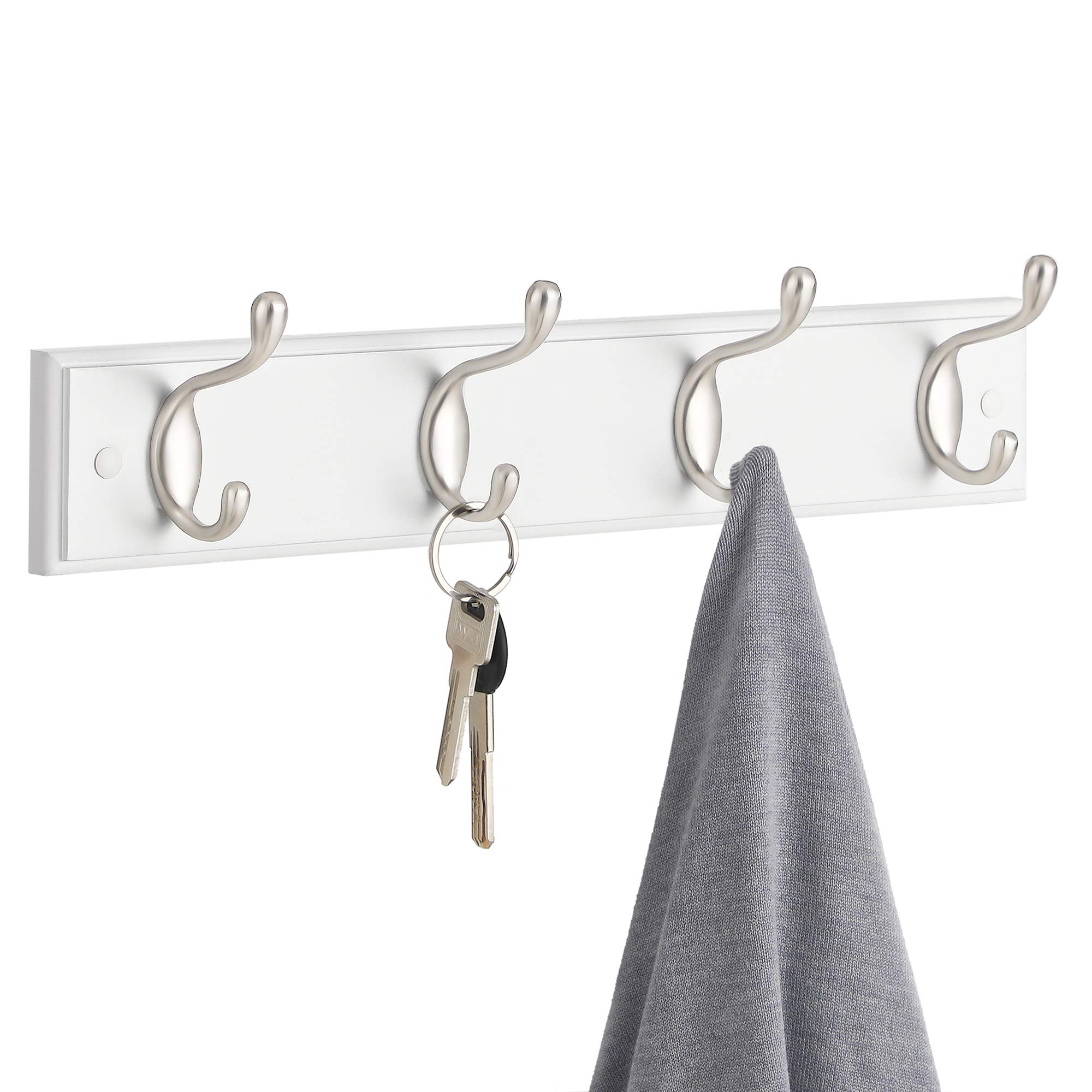 SONGMICS LHR023E01 Attaccapanni Parete Bianco 4 Ganci legno