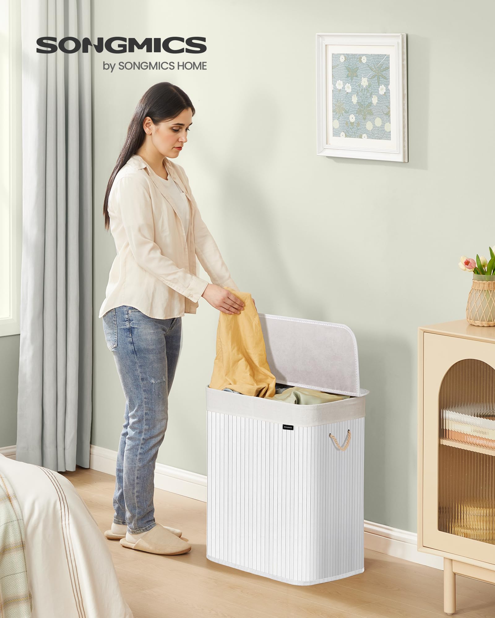 Songmics LCB64WT cesto portabiancheria bambù 100 L bianco