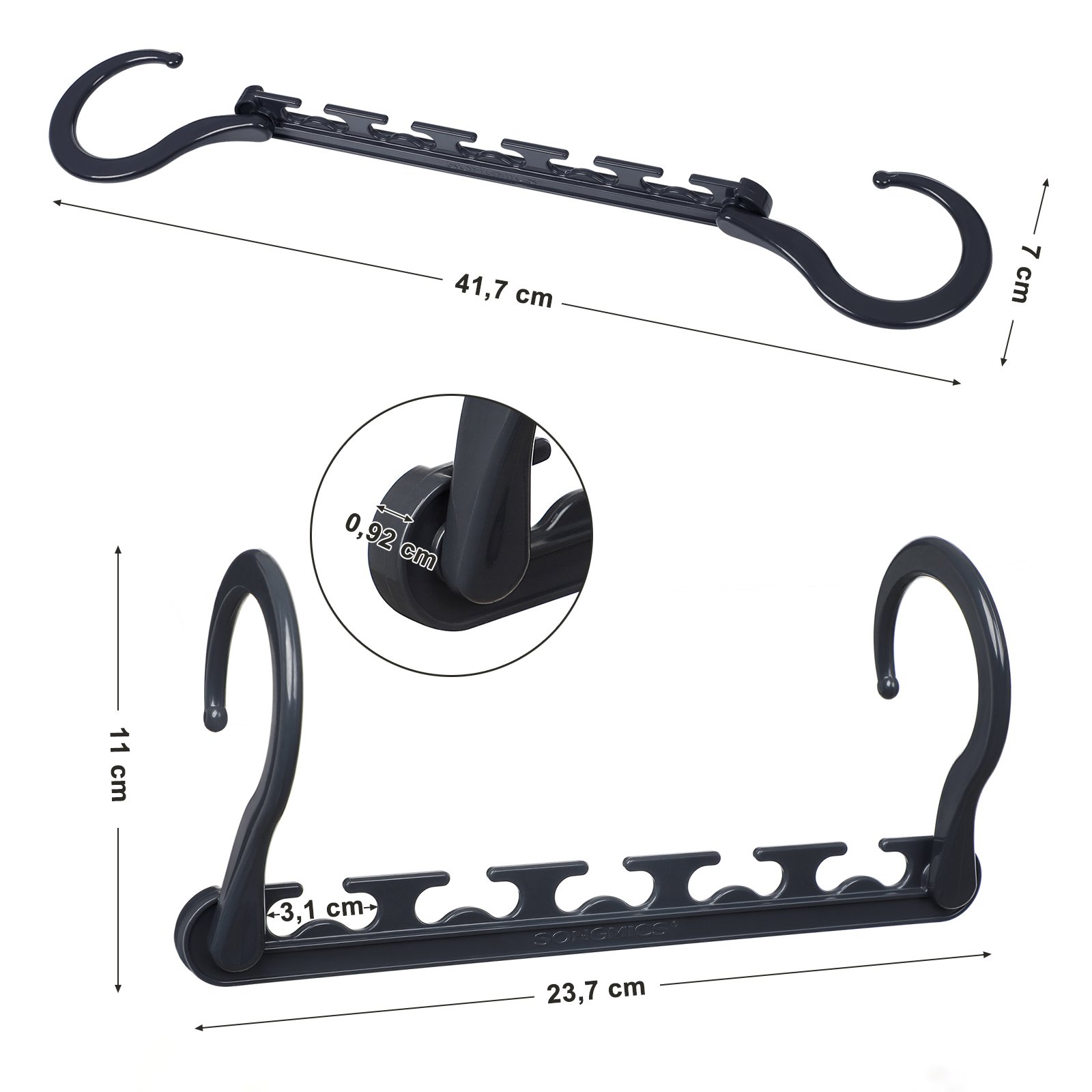 Songmics CRP23G-10 ganci appendiabiti 10 pezzi grigi 15 kg