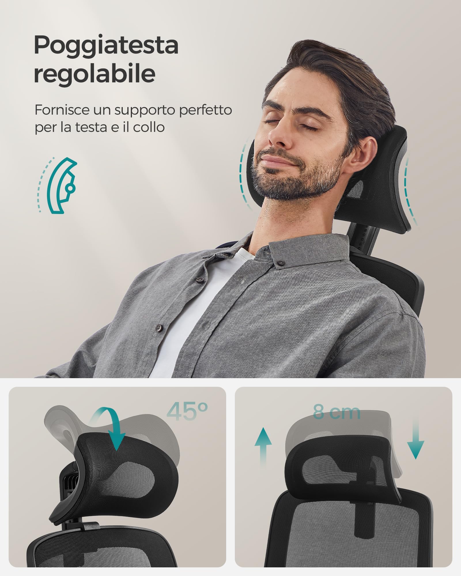 Songmics OBN040B01 Sedia Ufficio Rete Nera Ergonomica