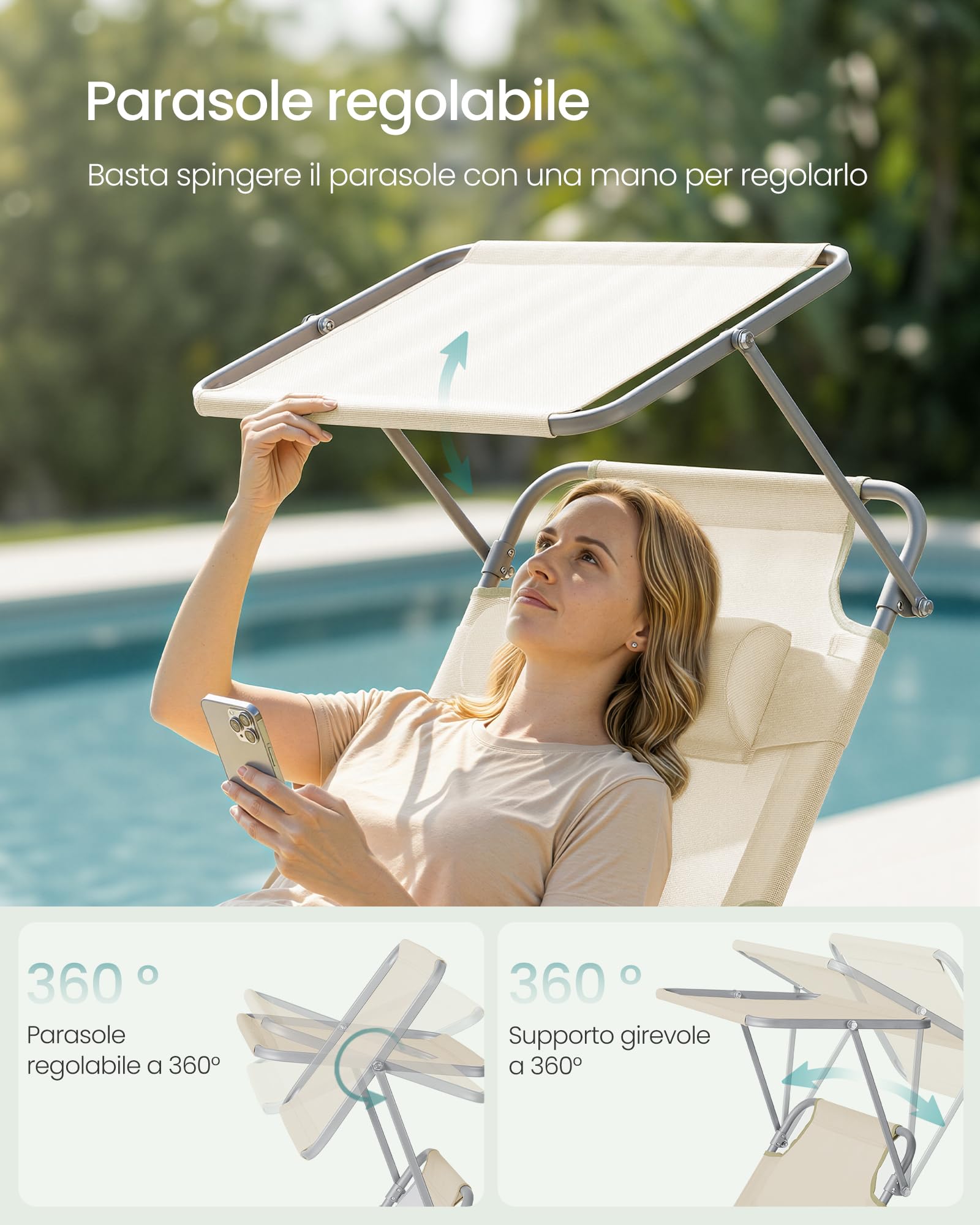 Songmics GCB292WZ02 set 2 sdraio lettino beige 110 kg