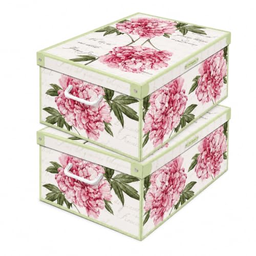 Lavatelli Scatole Armadio 2 pezzi 32x42x17,5 cm peonie coperchio