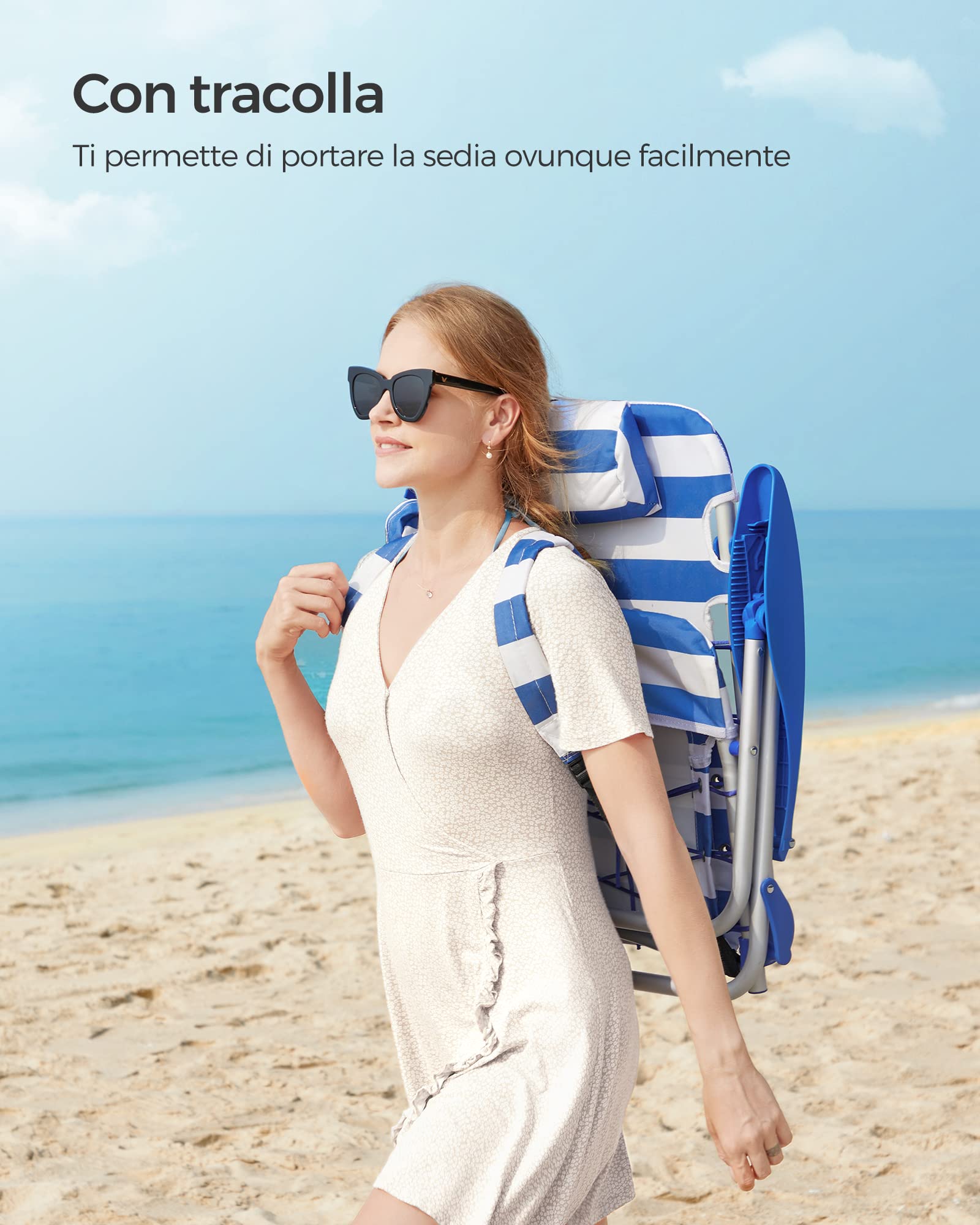 Songmics GCB62BU sedia spiaggia blu-bianco reclinabile