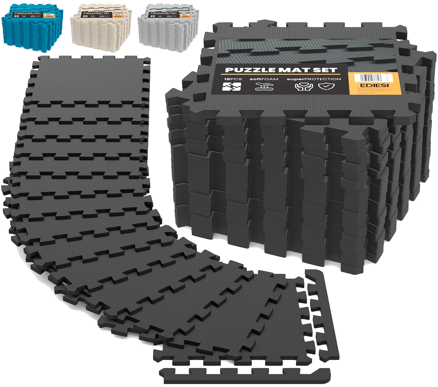 Ediesi tappeto palestra puzzle 18 pezzi nero 30x30 cm